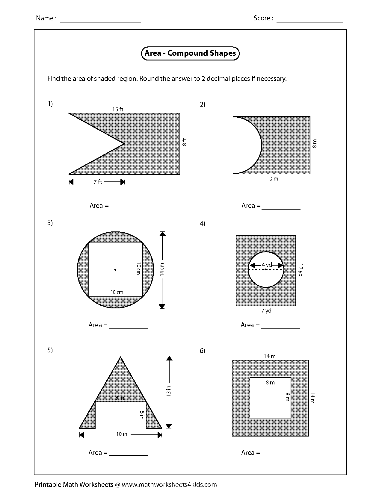 compound shapes area worksheet answers