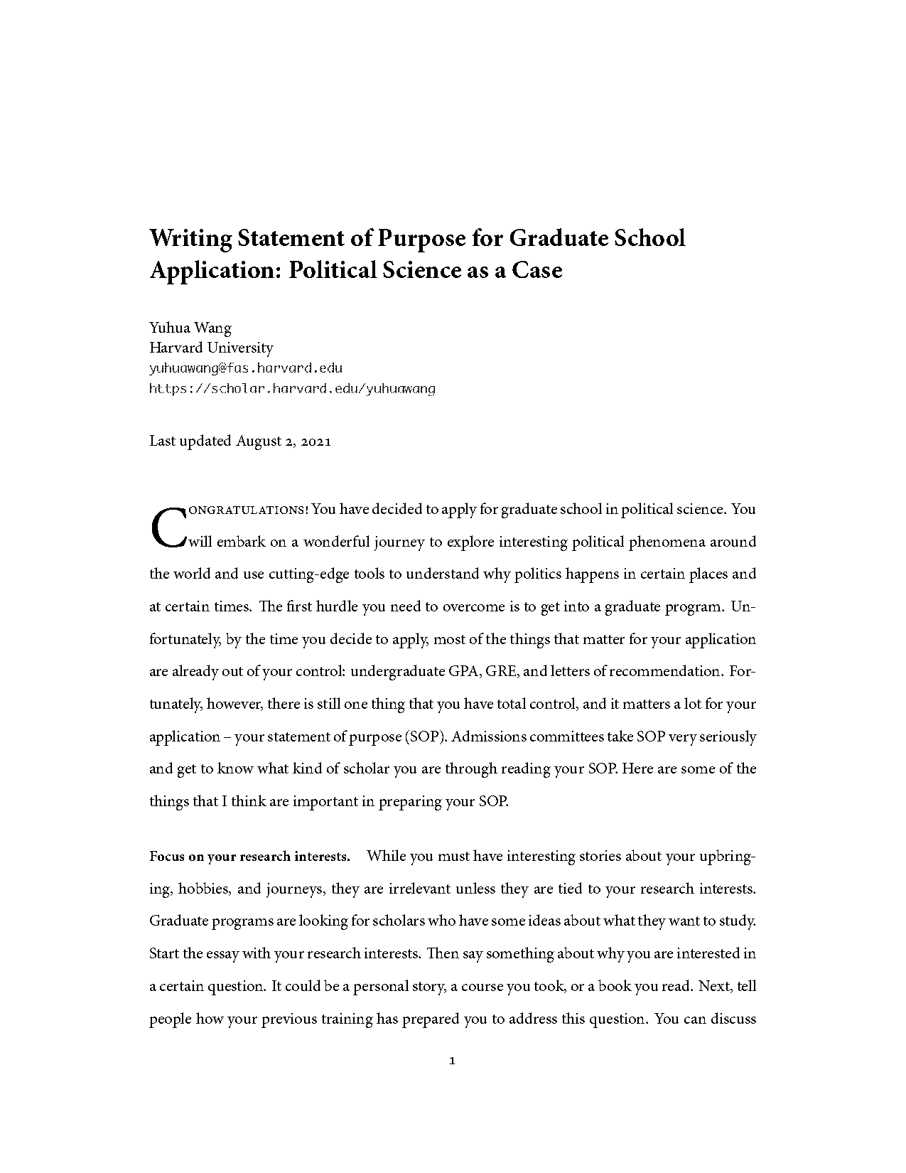 goal statement grad school format