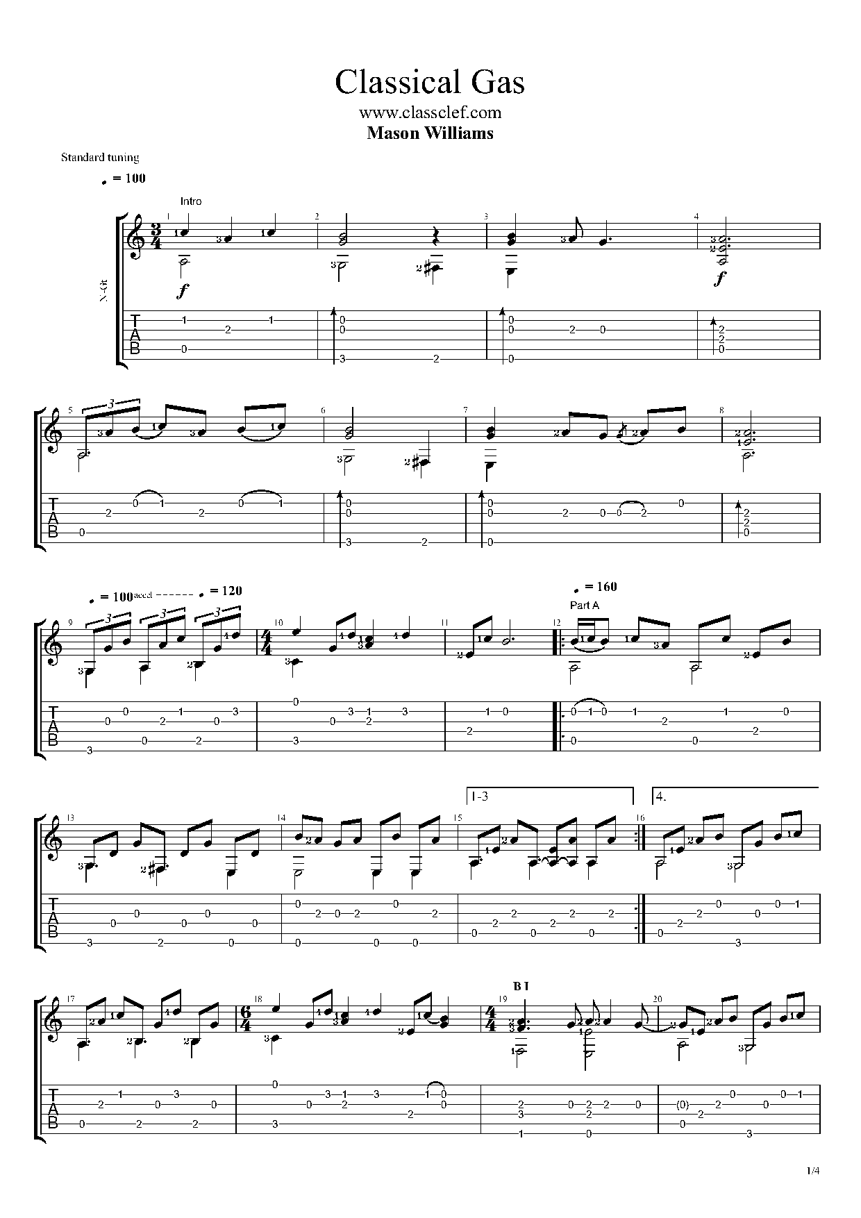 classical gas sheet music guitar pdf