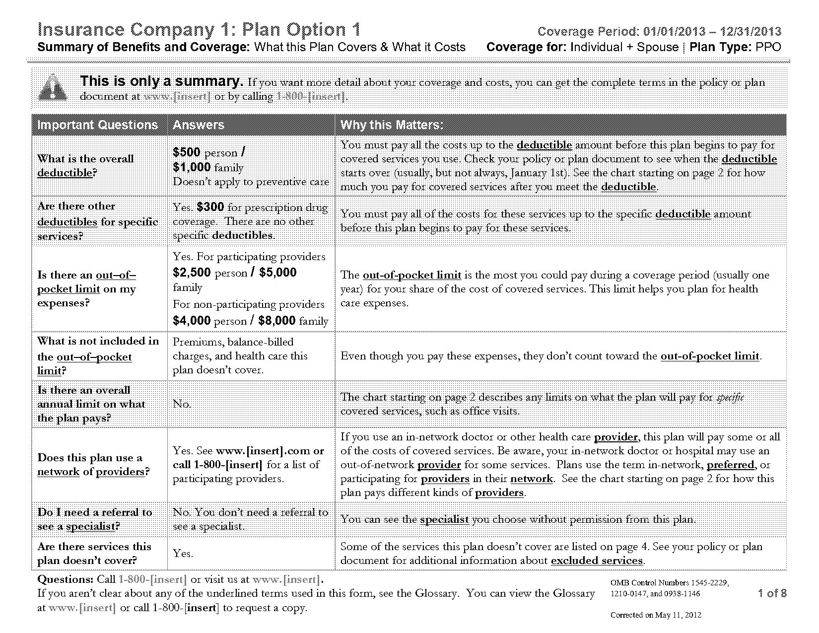 example of health insurance coverage form