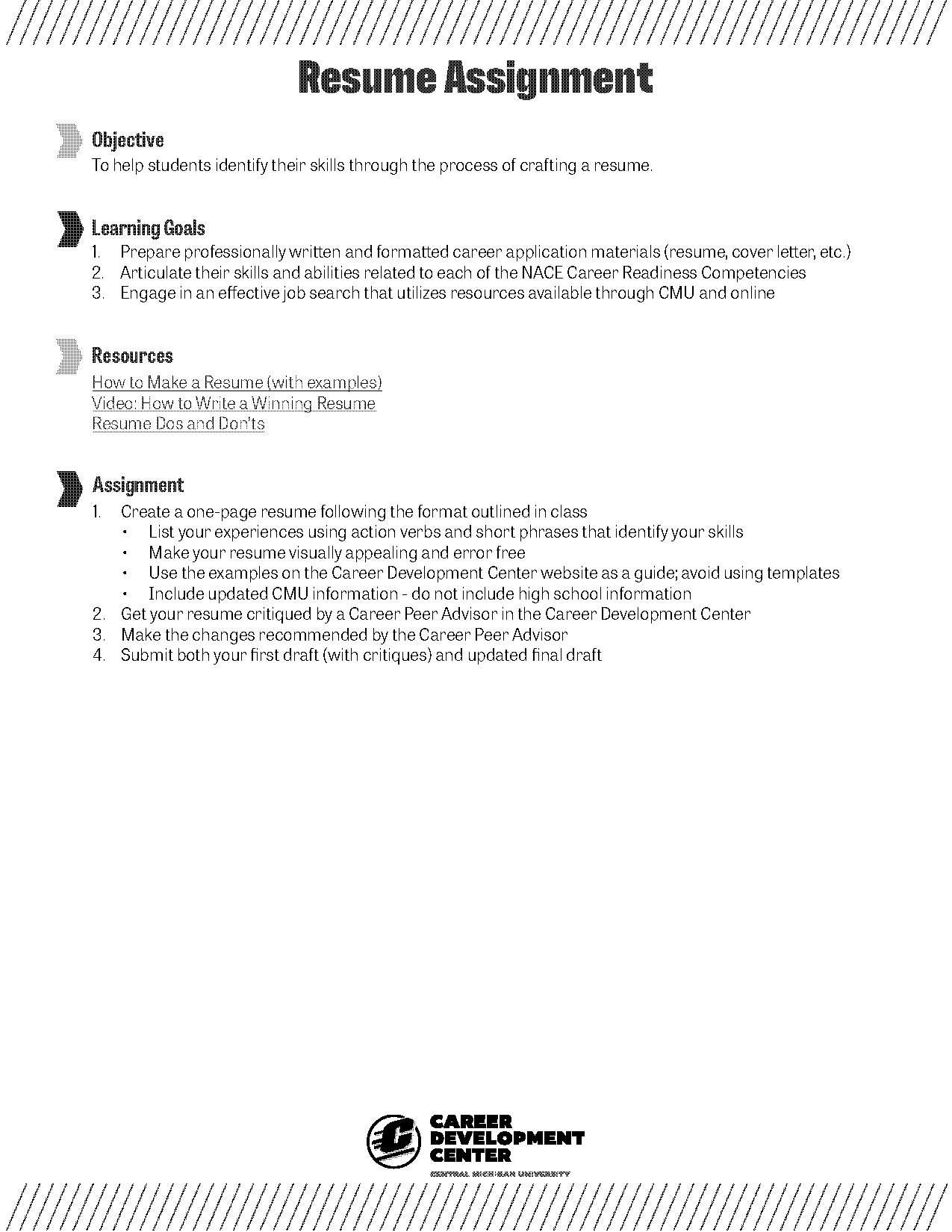 resume assignment high school