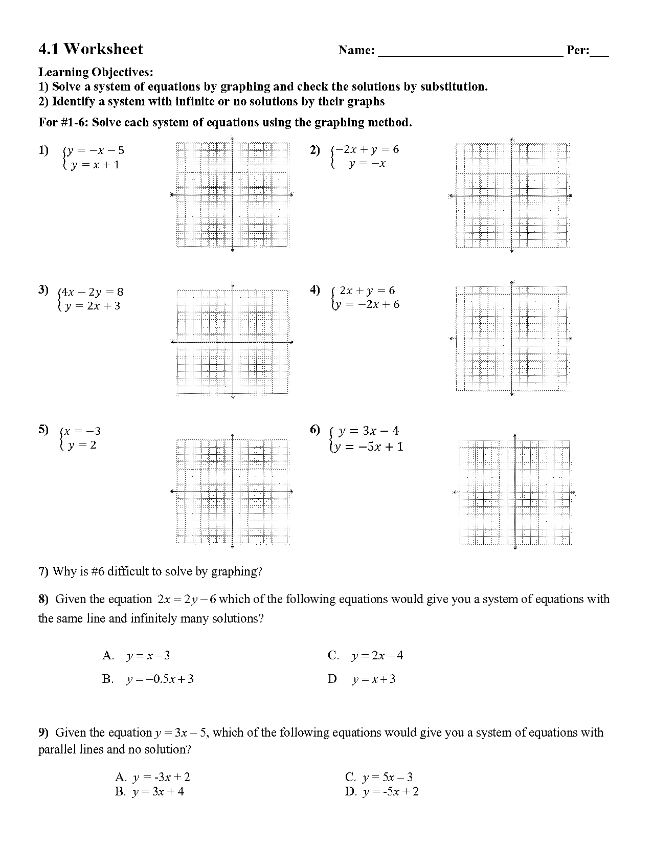 graphing to solve systems of equations worksheet