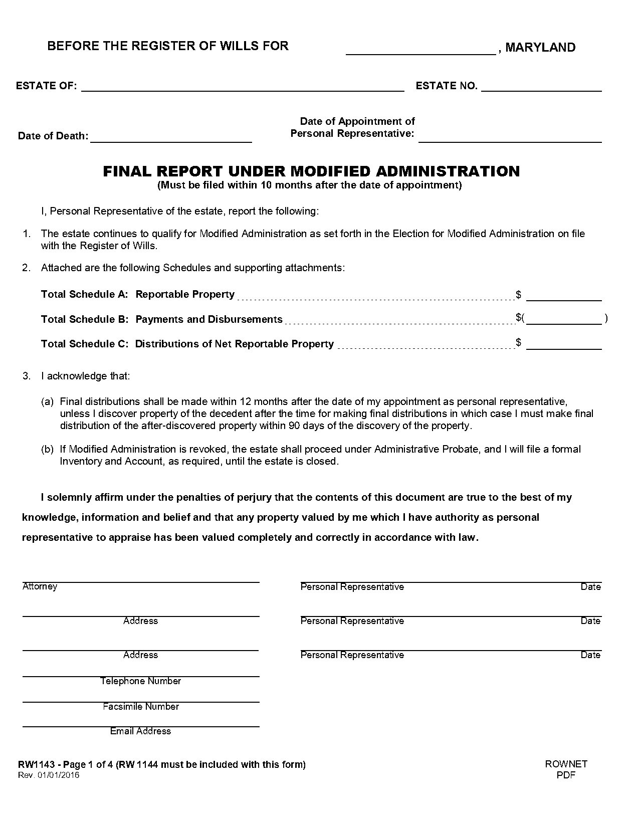 probate form report distribution