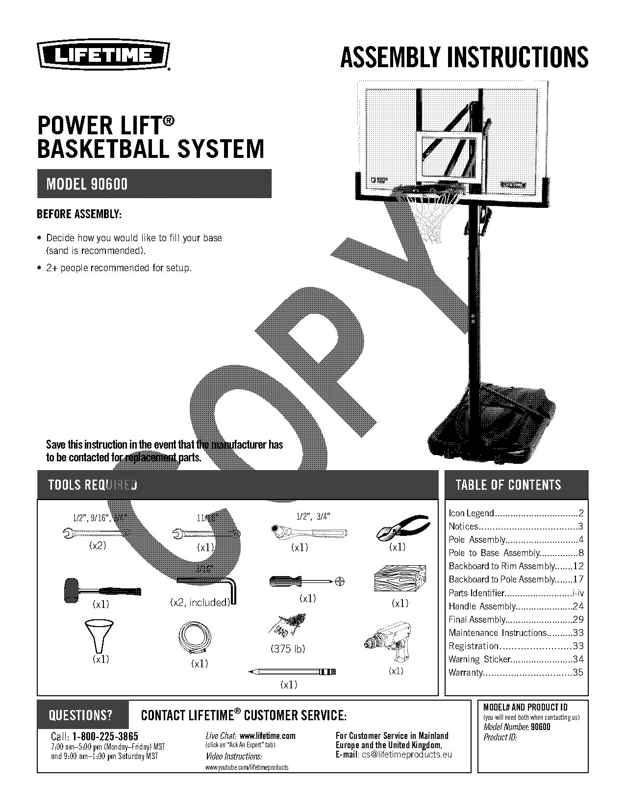 lifetime basketball system manual