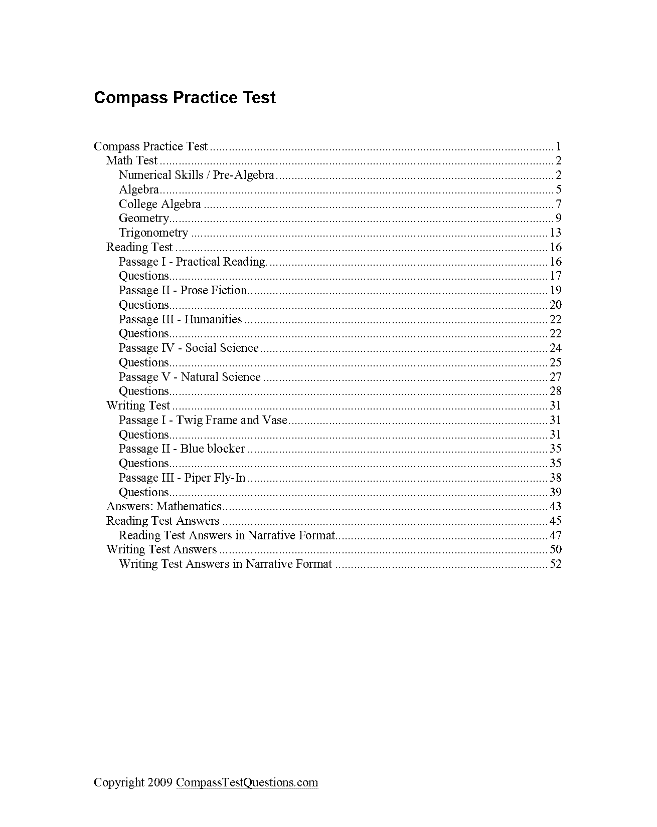 compass sample test writing