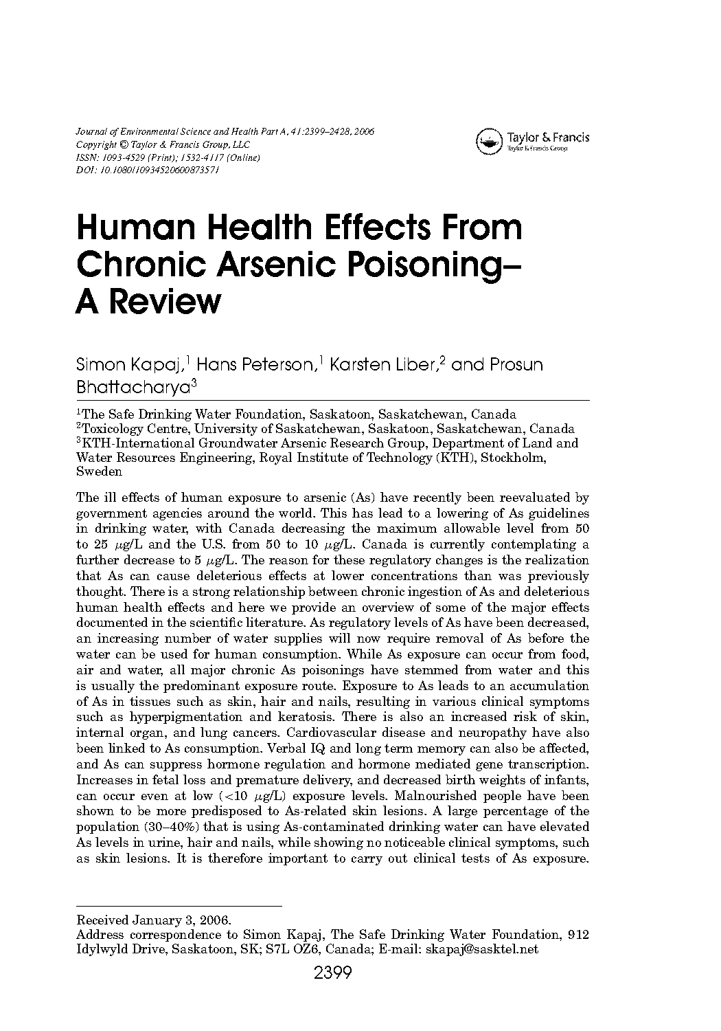 arsenic poisoning long term effects