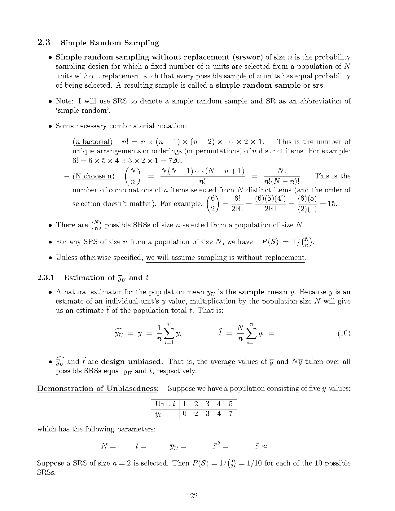 simple random sampling mean and variance