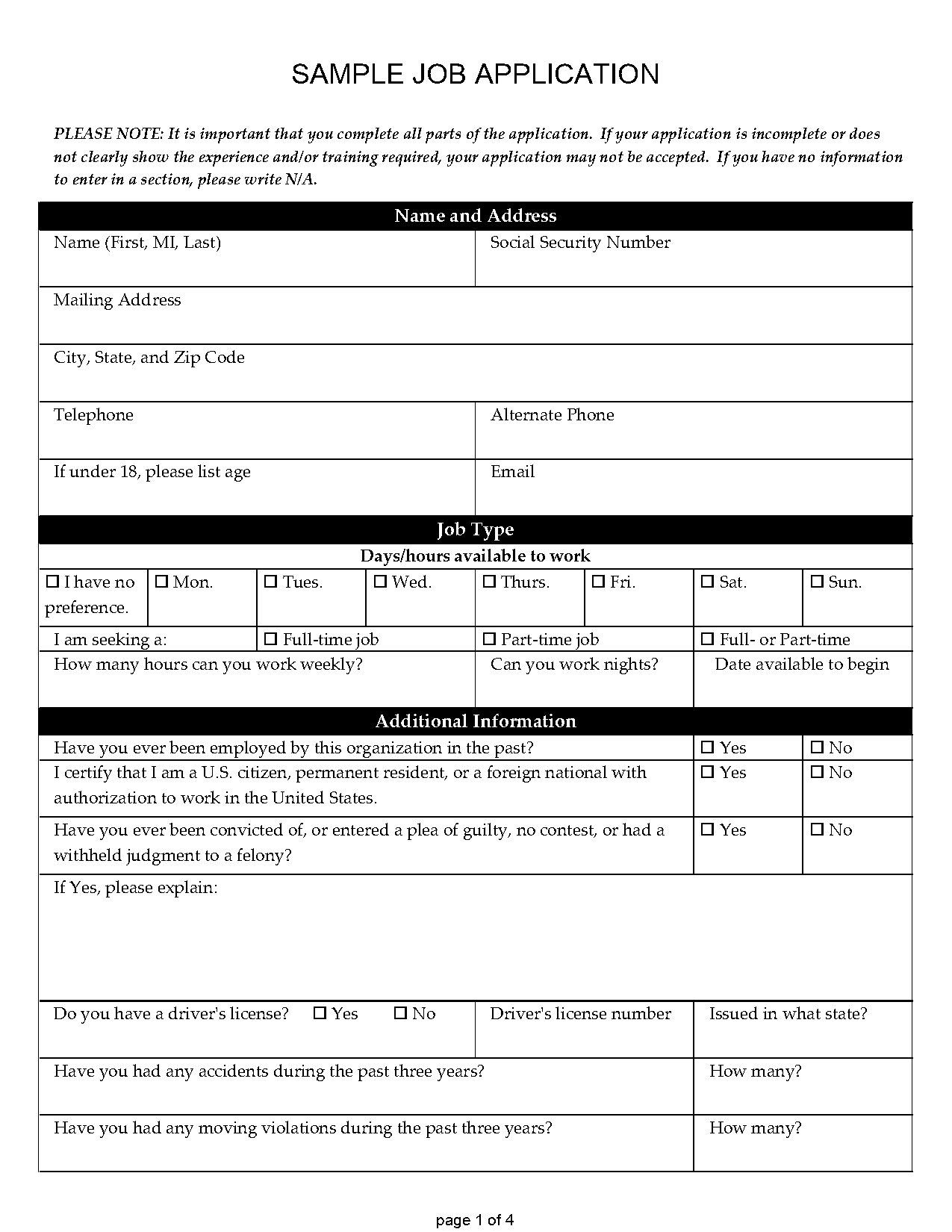 application for school job sample