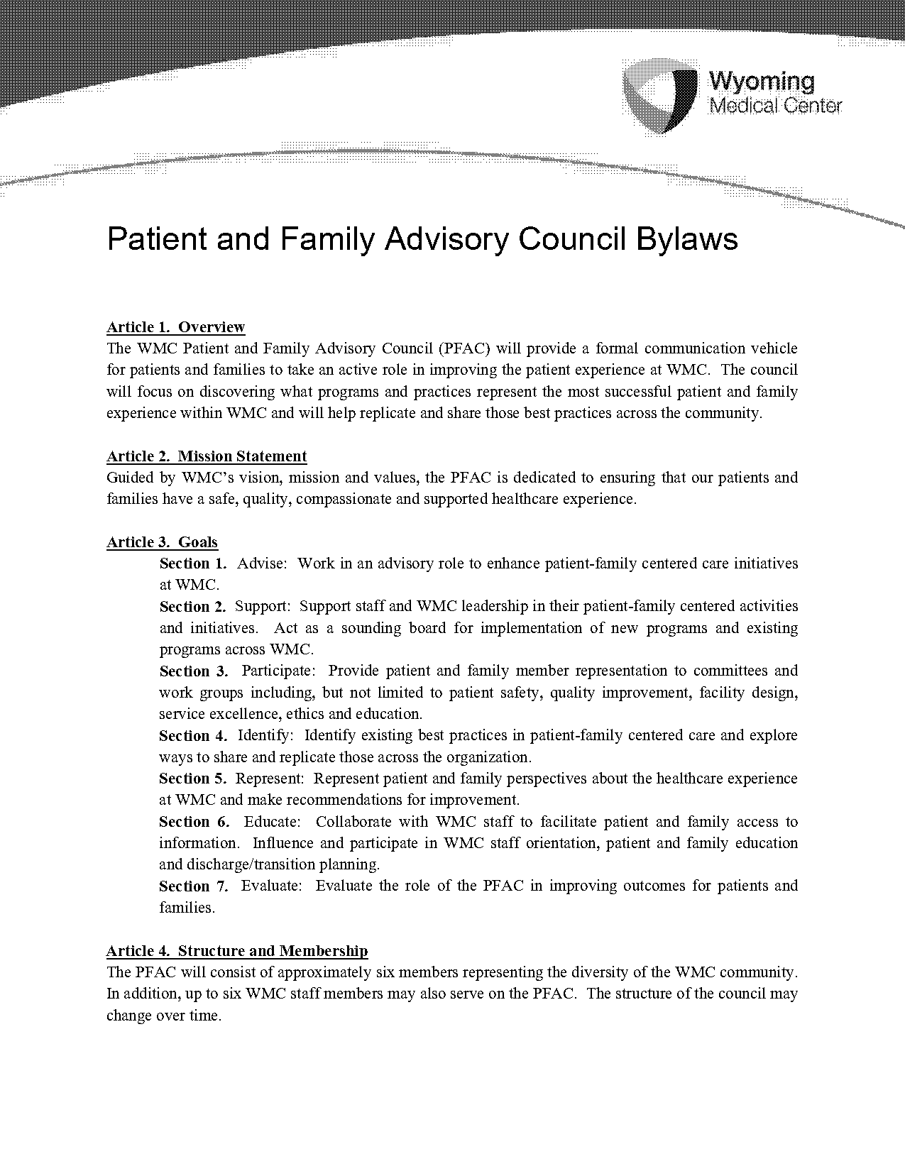 patient advisory council bylaws