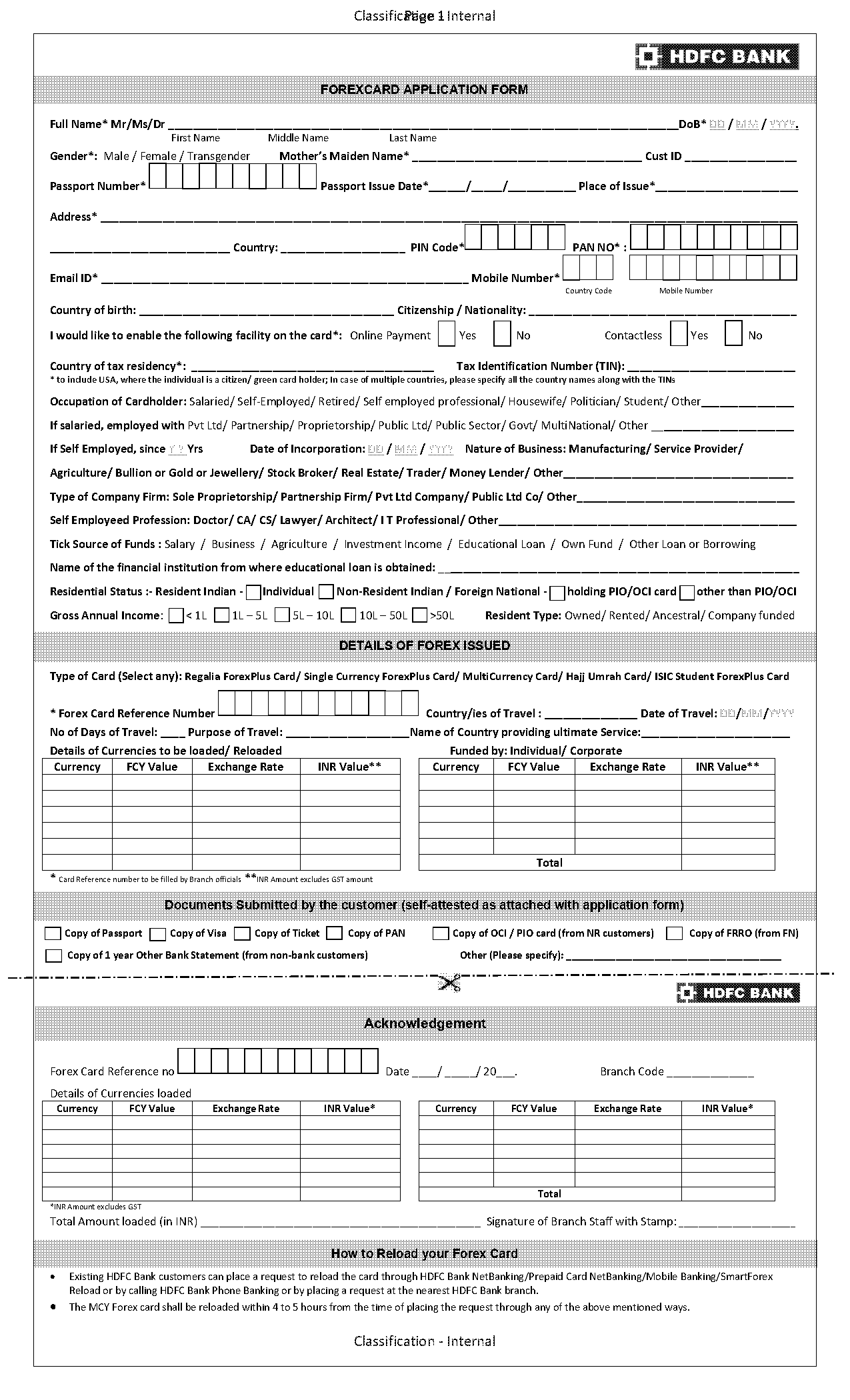 forex card reload form hdfc