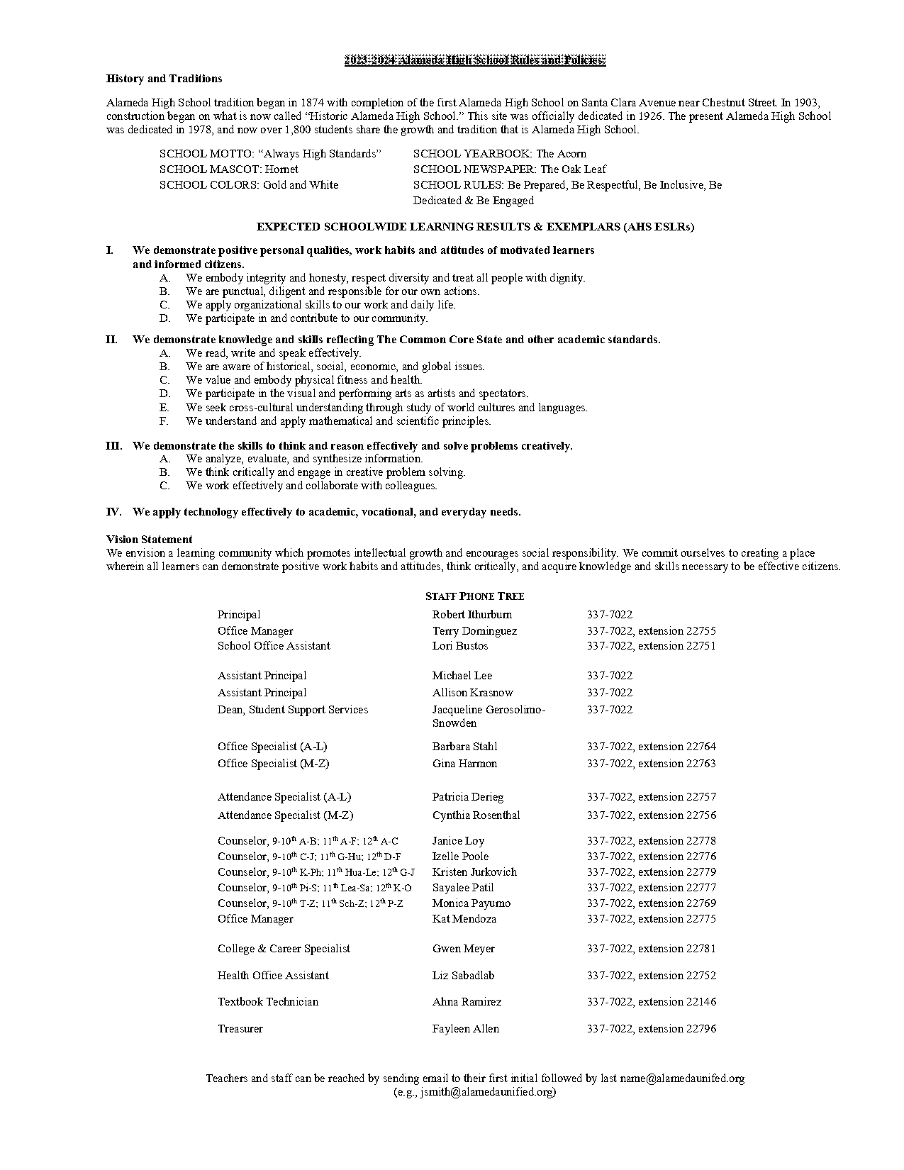 bell schedule alameda high