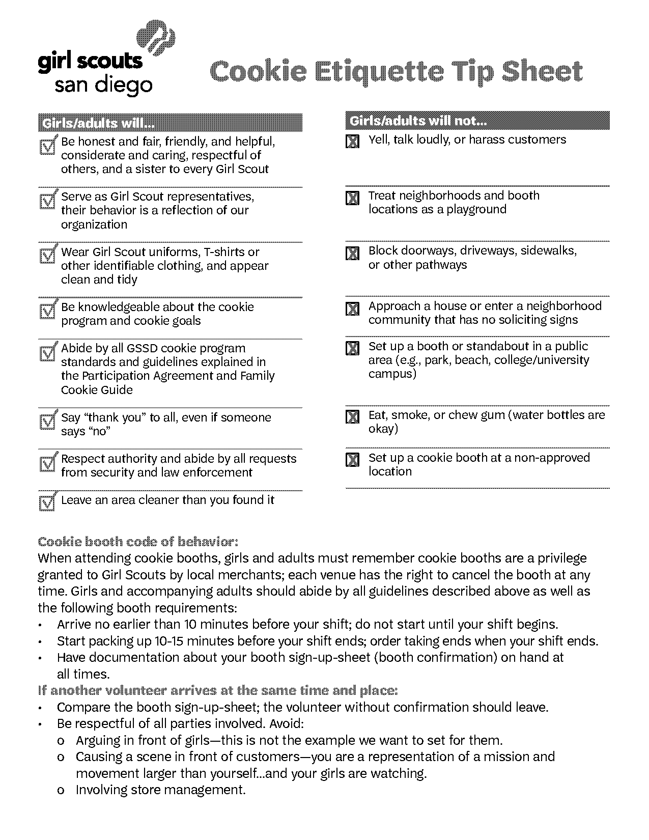 girl scout cookie booth etiquette form