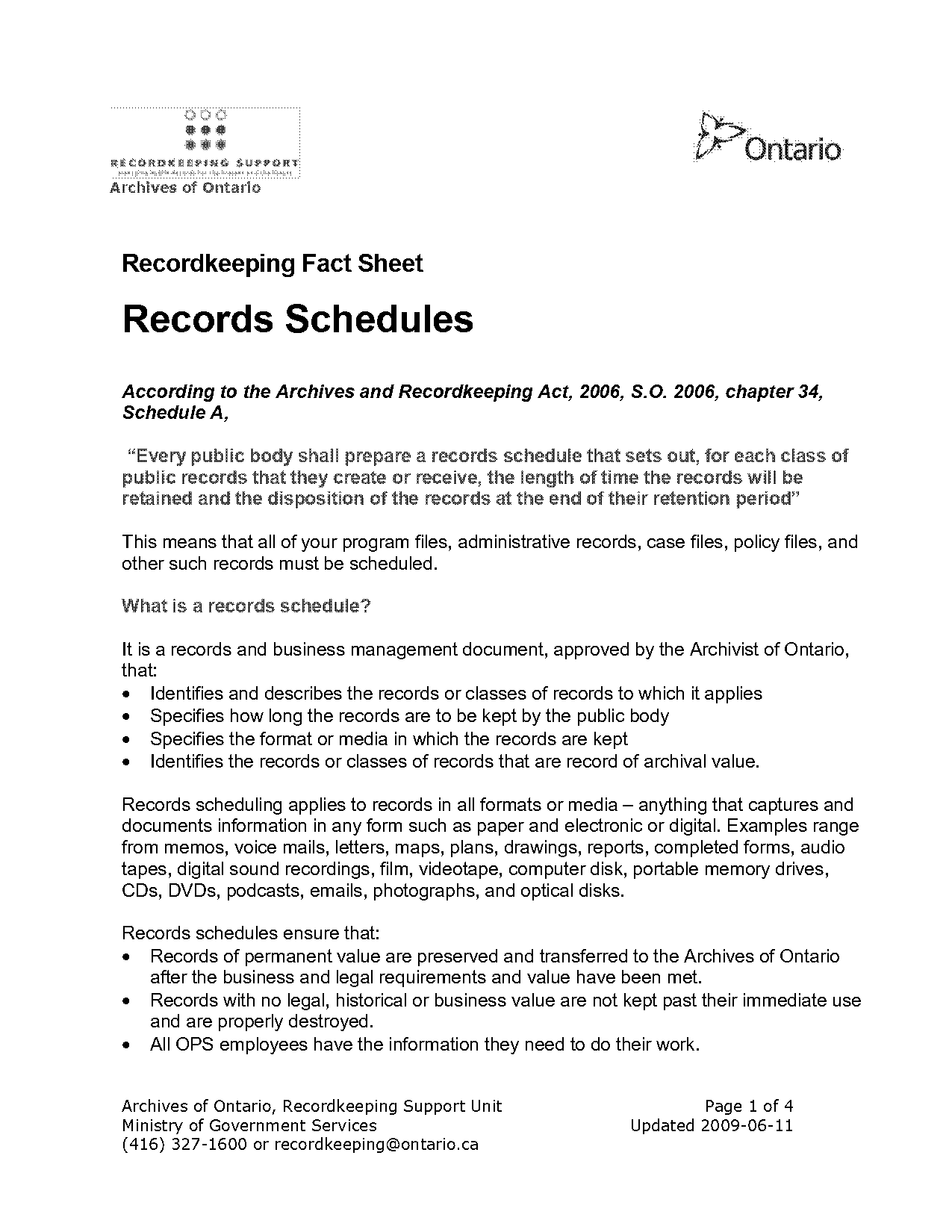 ontario record keeping act