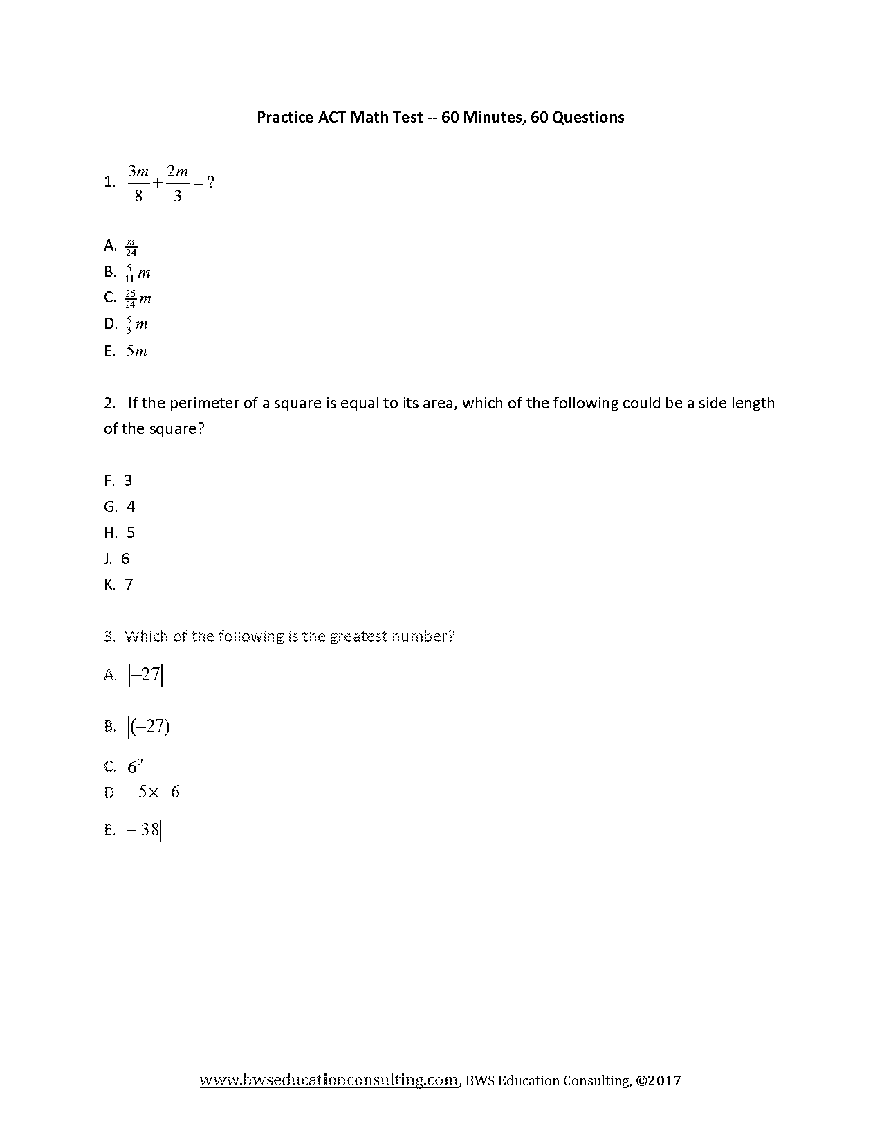 act math section practice test