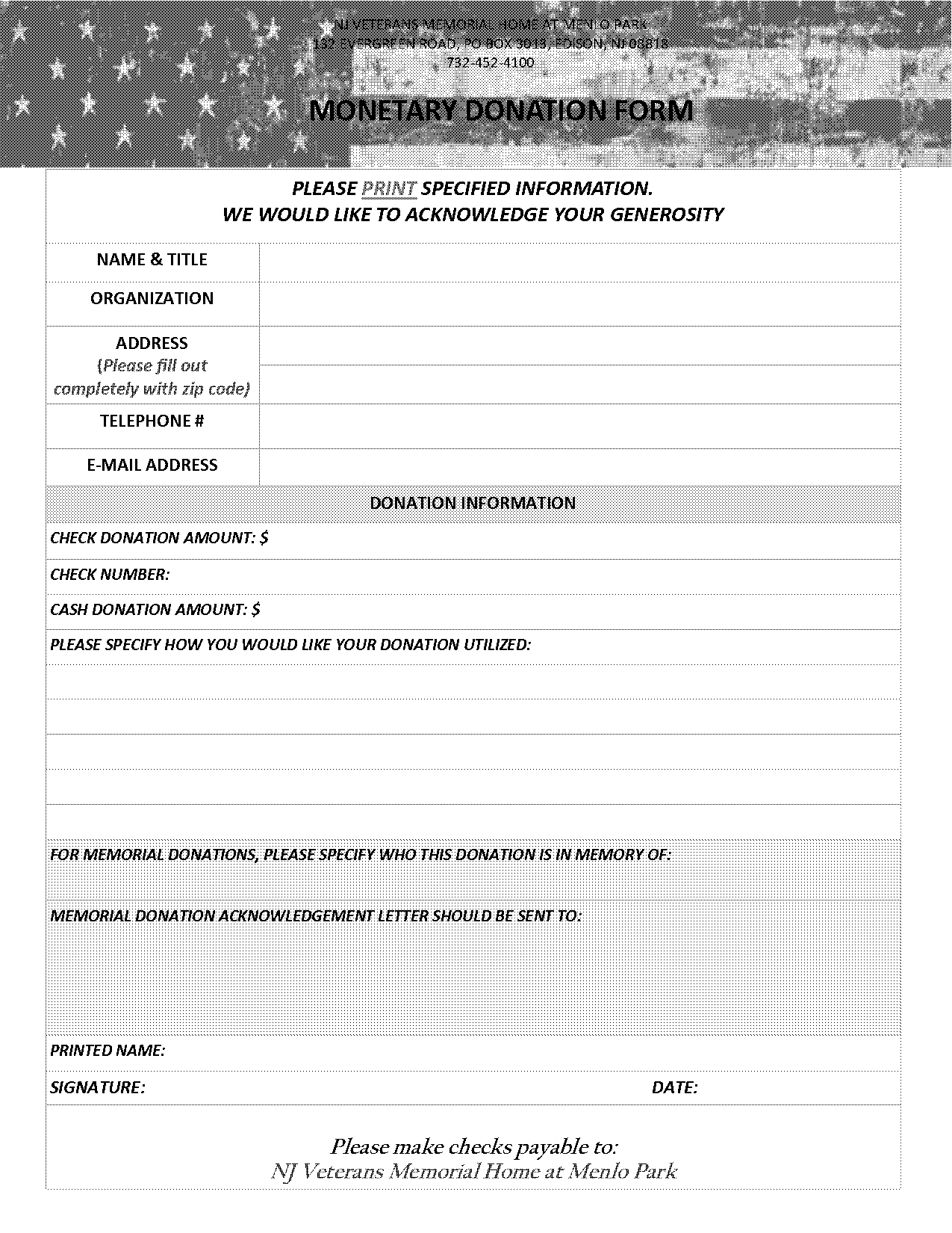 template for cash donation form