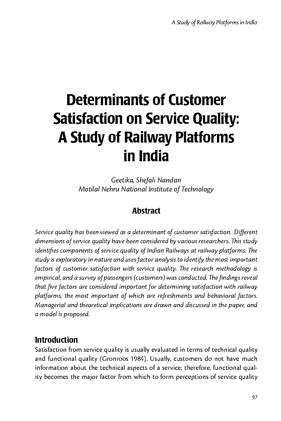 an investigation of the determinants of customer satisfaction