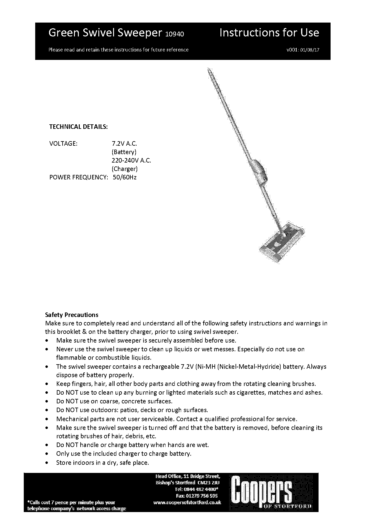 swivel sweeper charging instructions