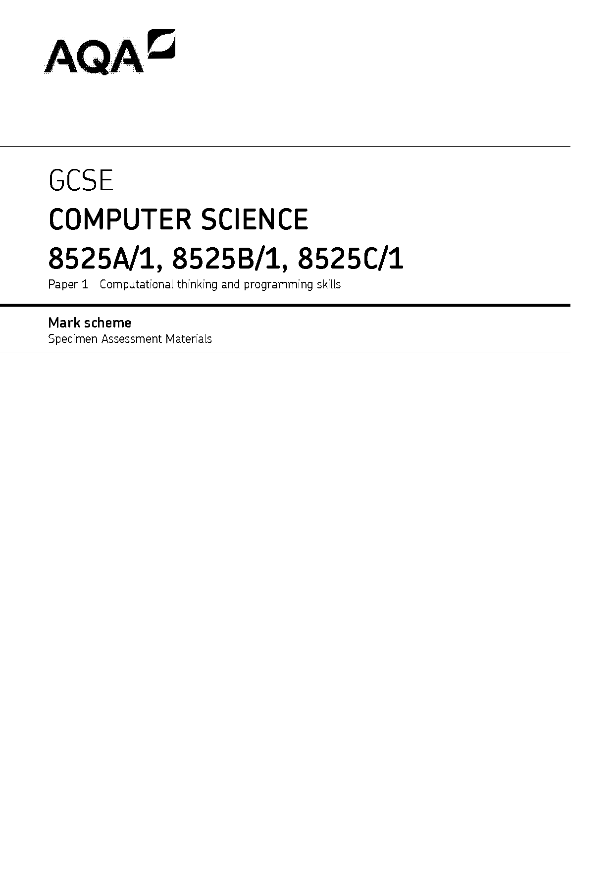 computer science specimen paper mark scheme