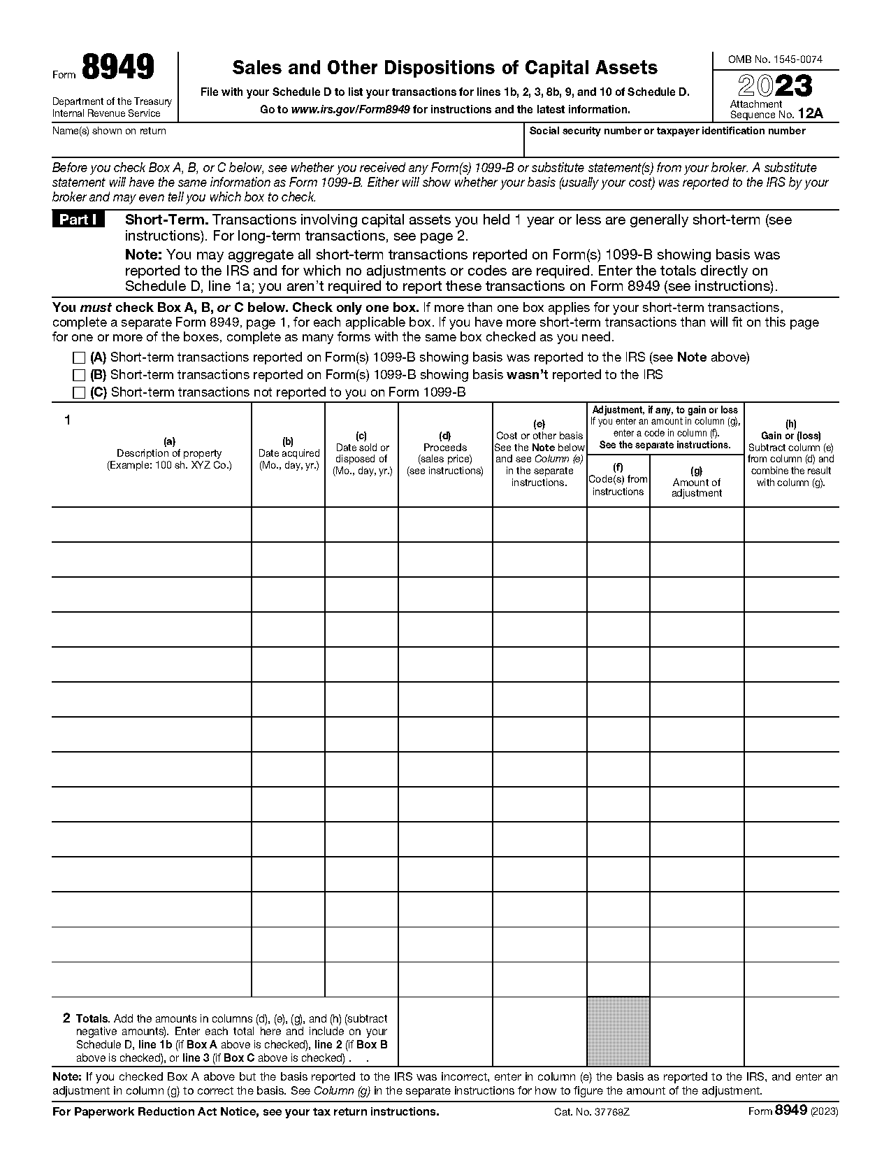 capital gain form for the irs