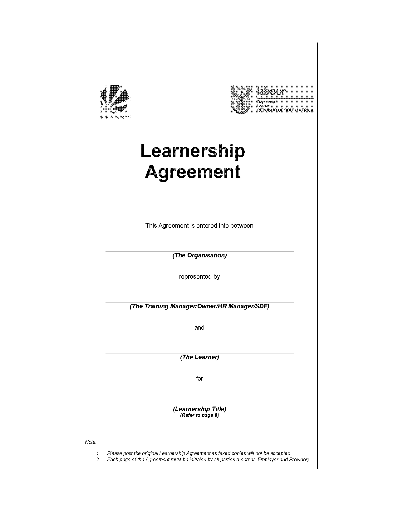 sasseta learnership agreement form