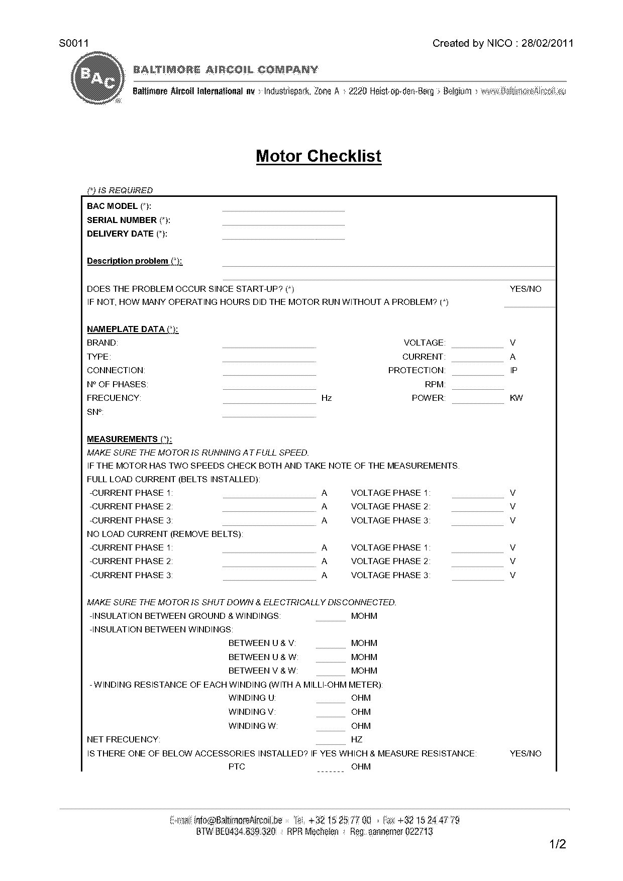 motor solo run test checklist