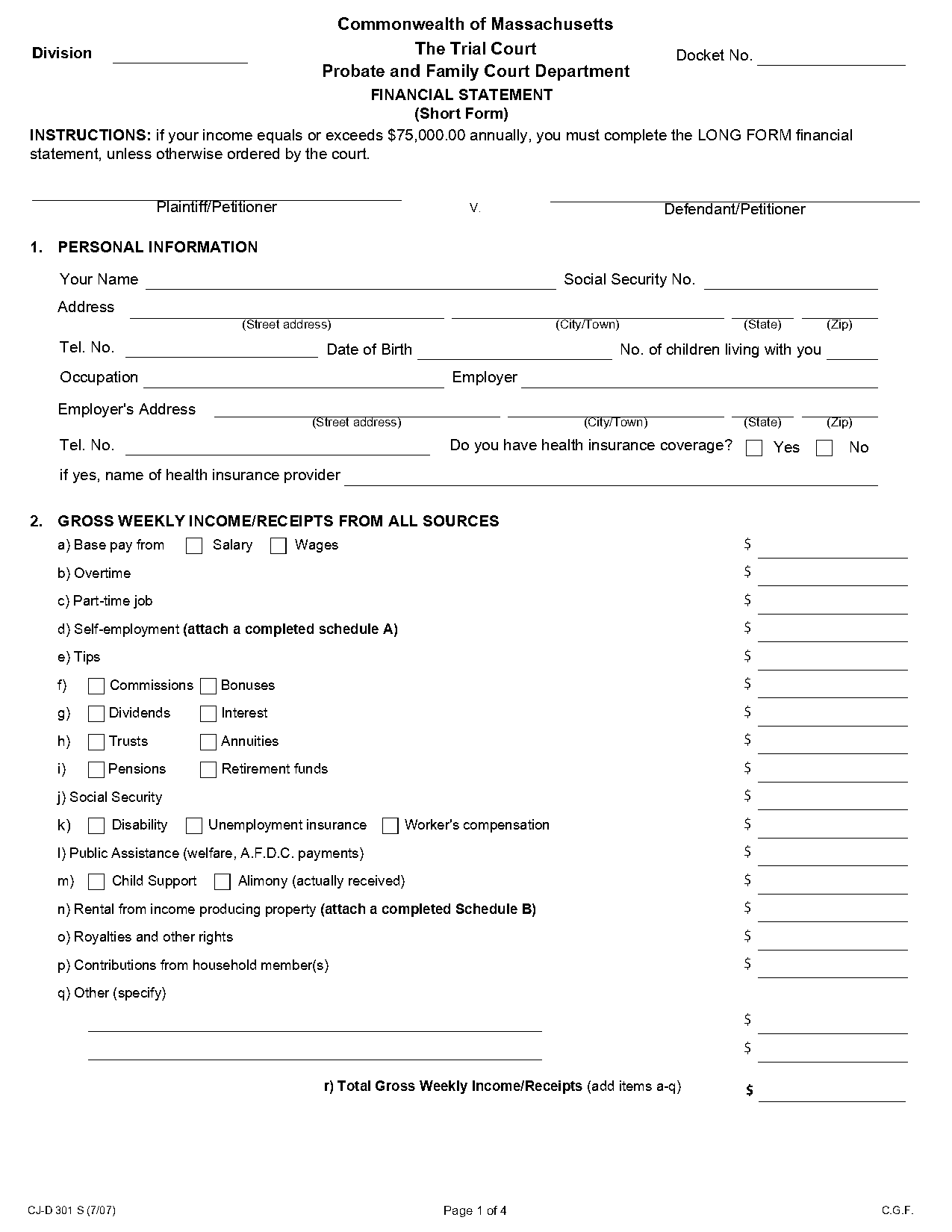 massachusetts financial statement long form fillable