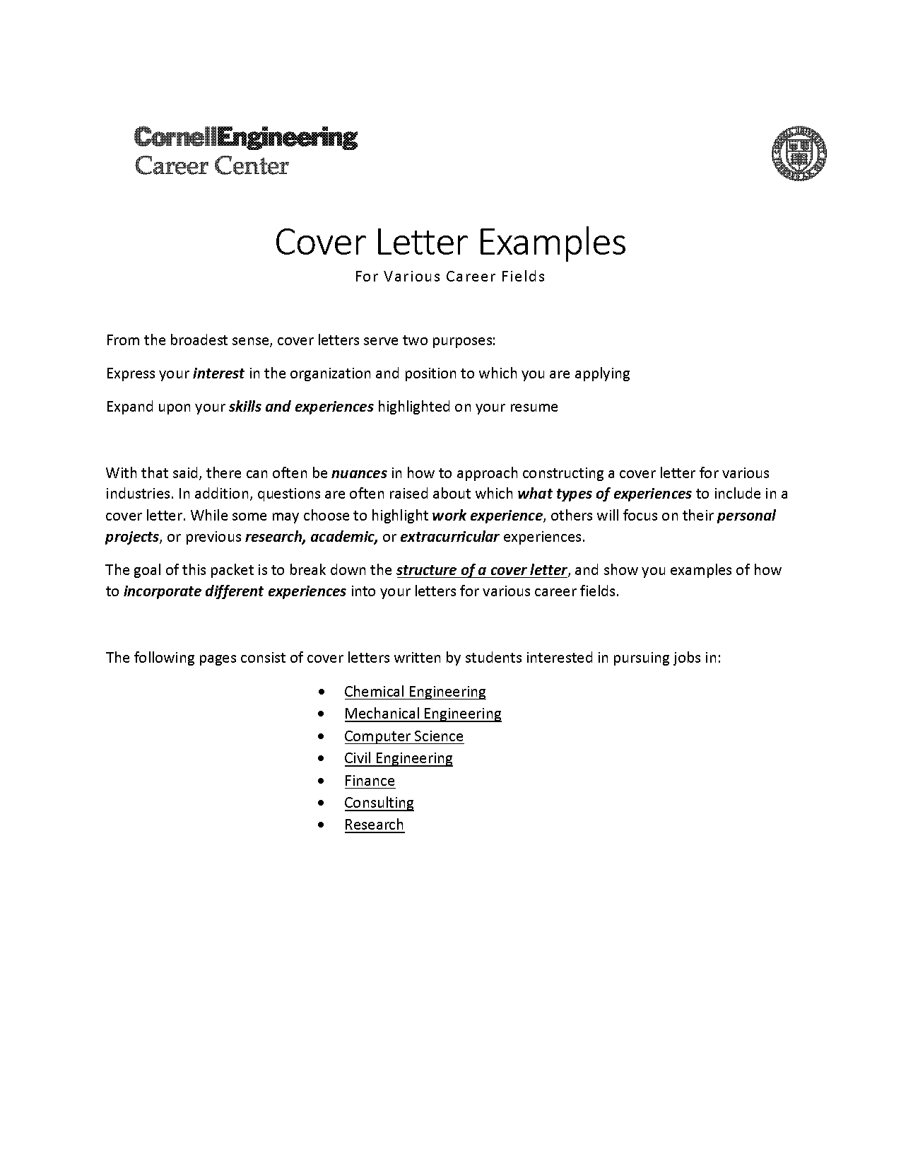 cover letter engineering internship