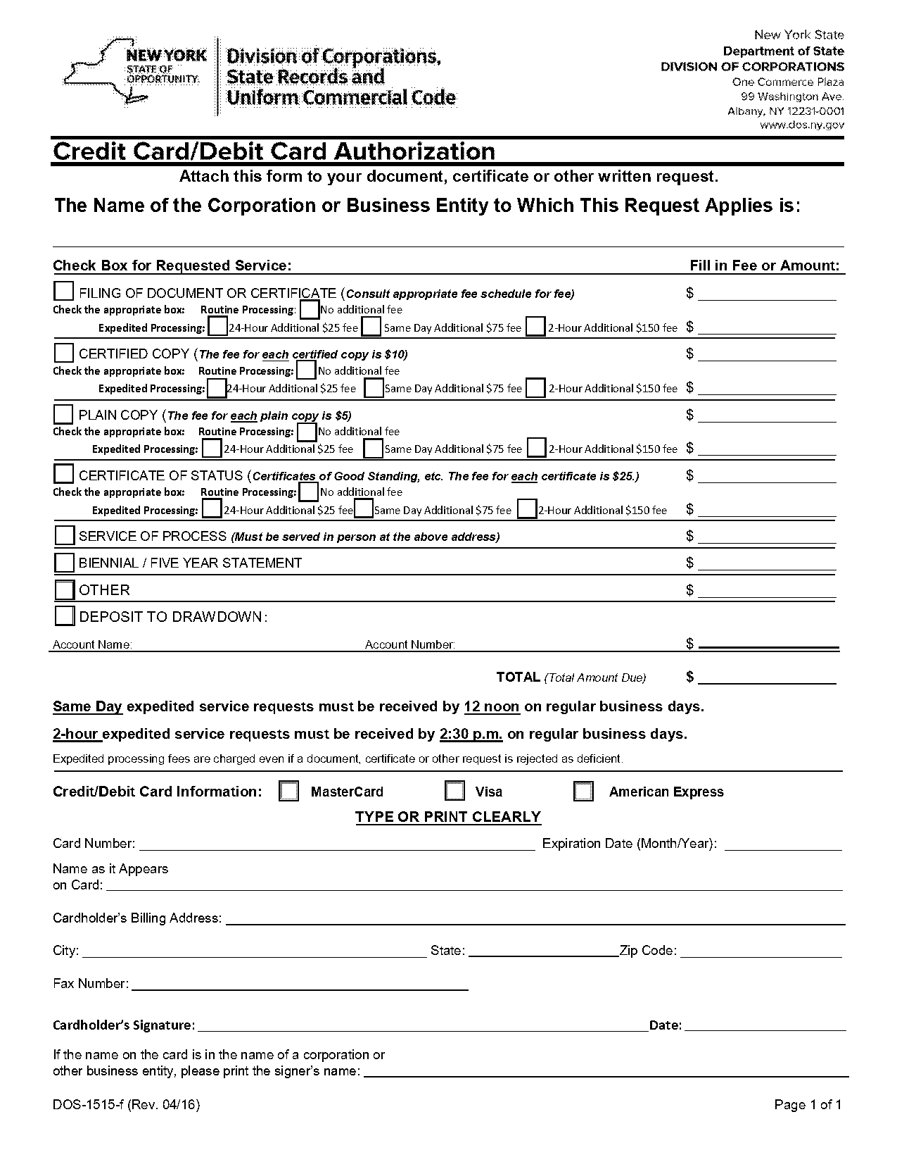 creadit card authorization form