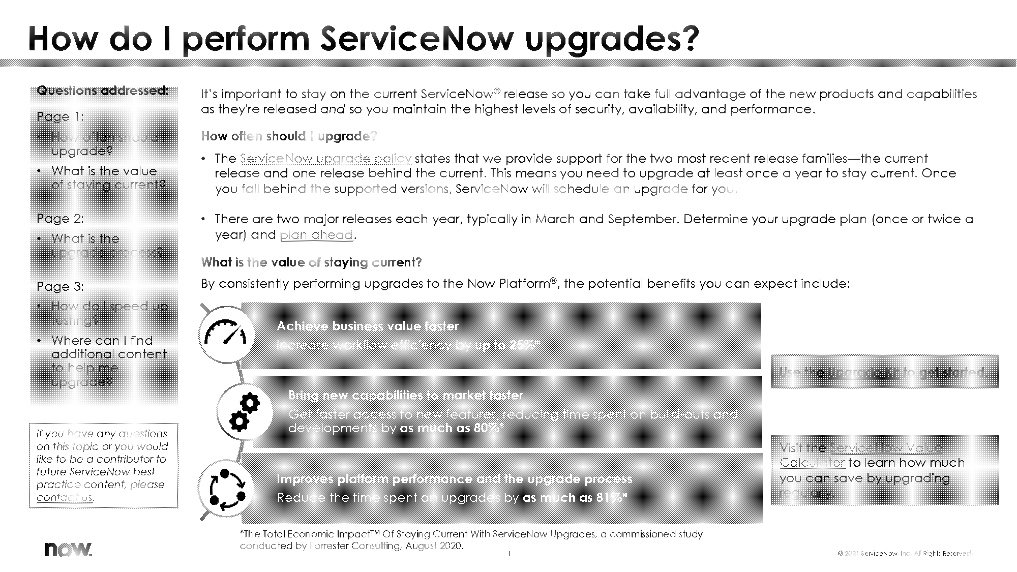 servicenow upgrade planning checklist