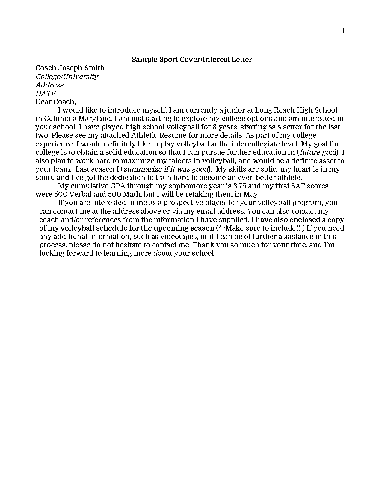 college golf cover letter examples