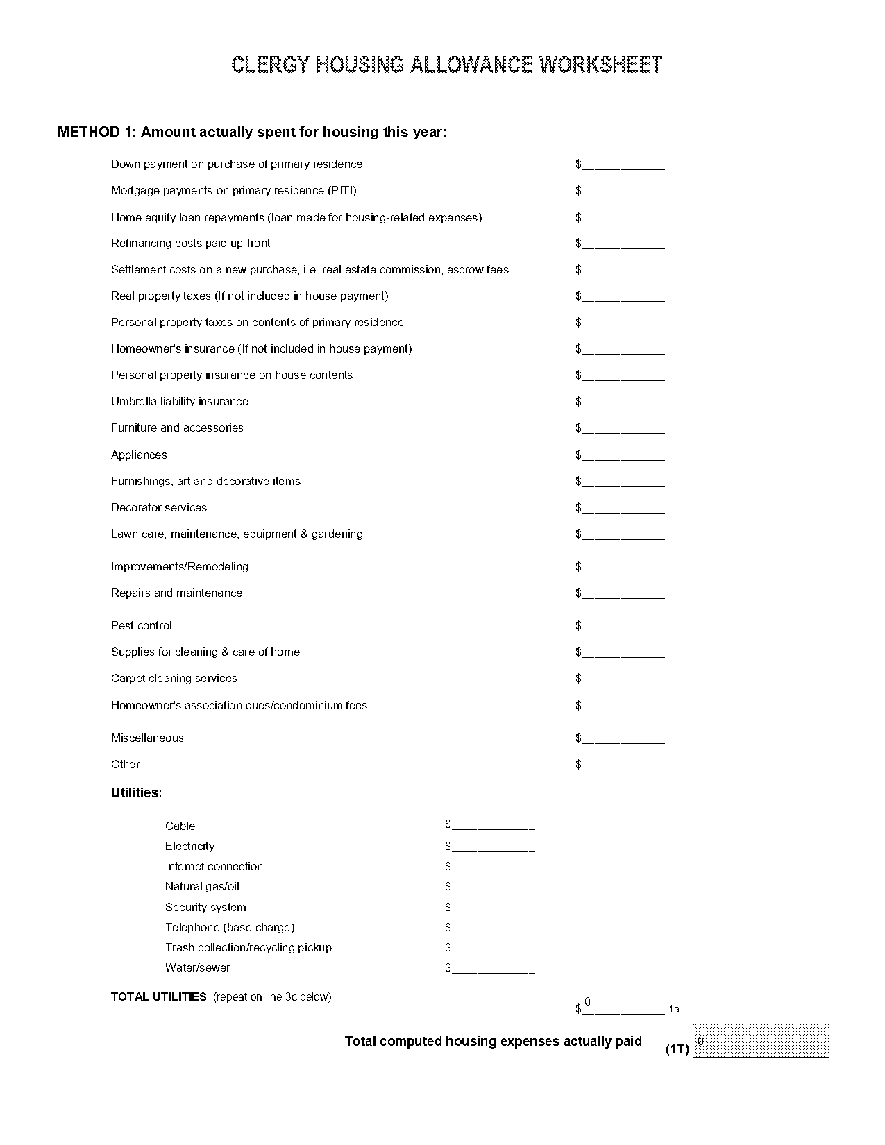 clergy housing allowance form