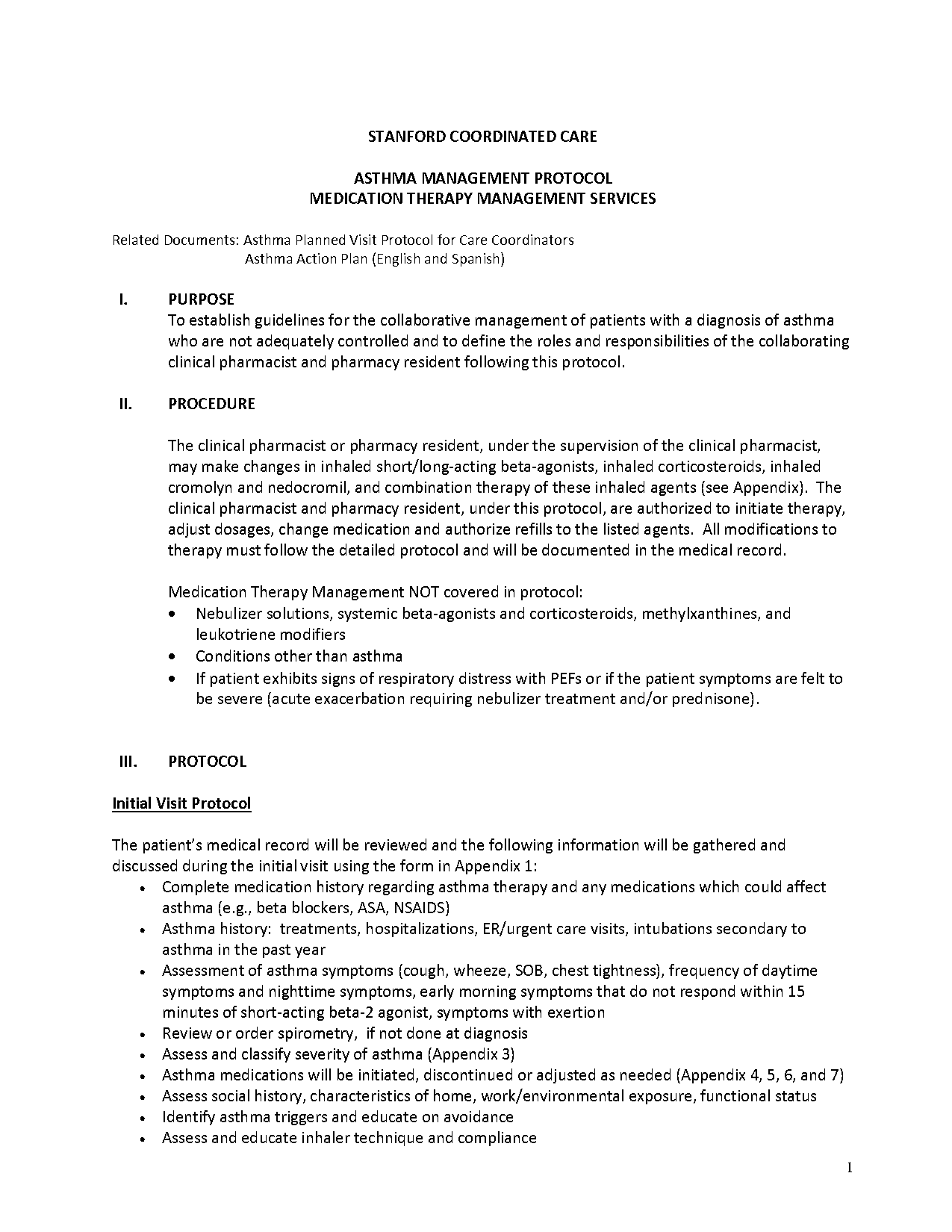 acute asthma management protocol