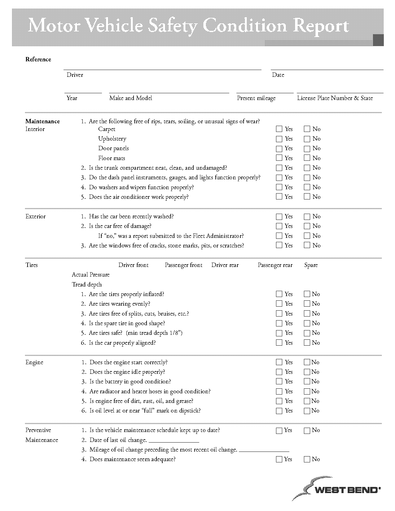 condition report template for vehicle