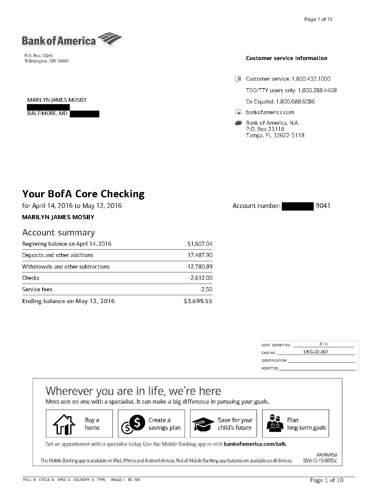 bank of america core checking personal schedule of fees