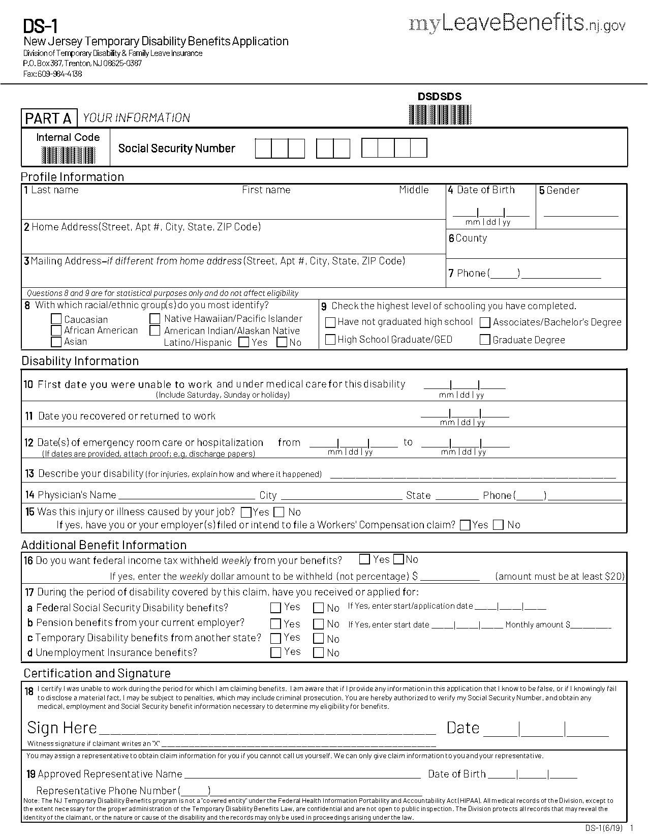 nj temp disability tax form