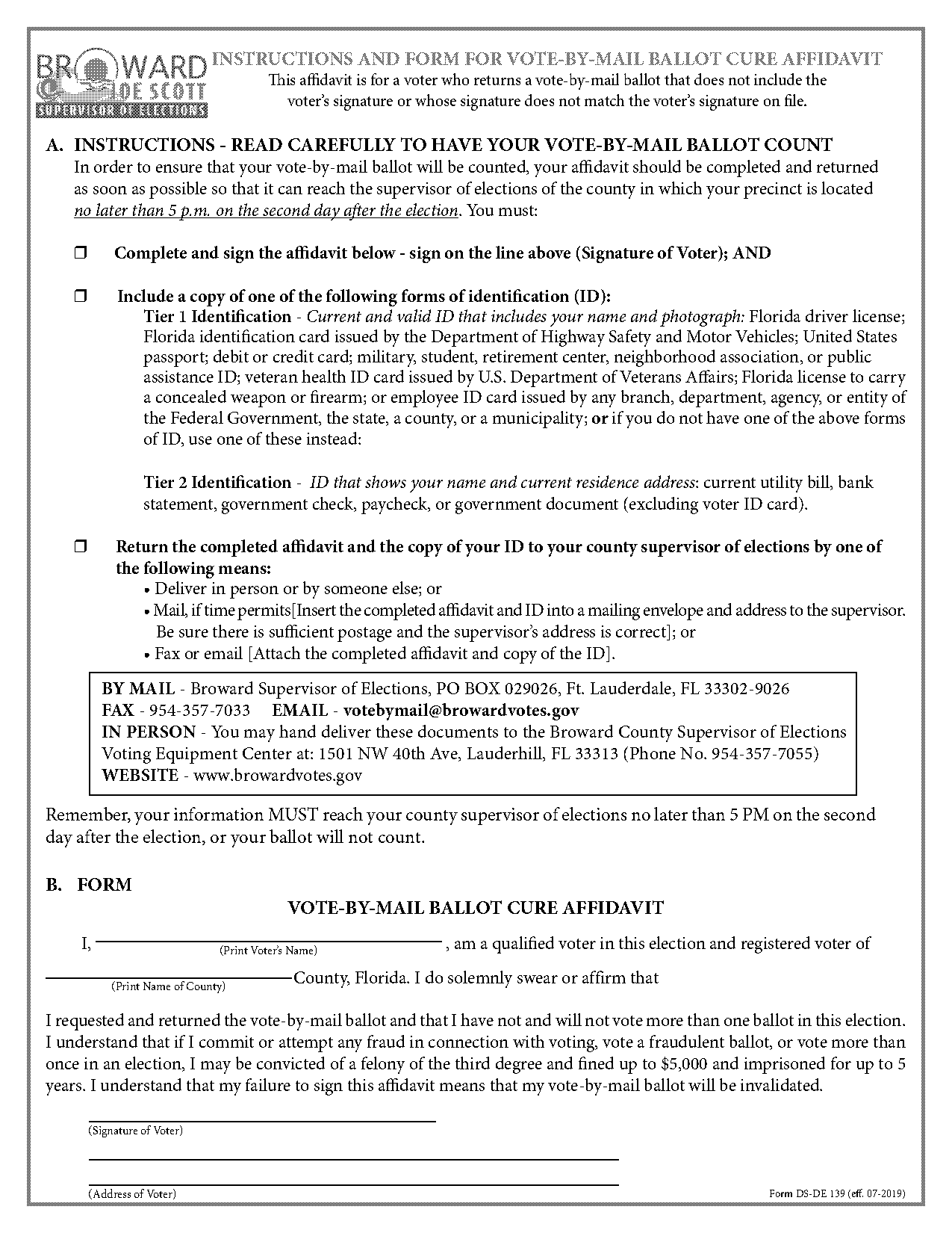 broward county election affidavit about fraud