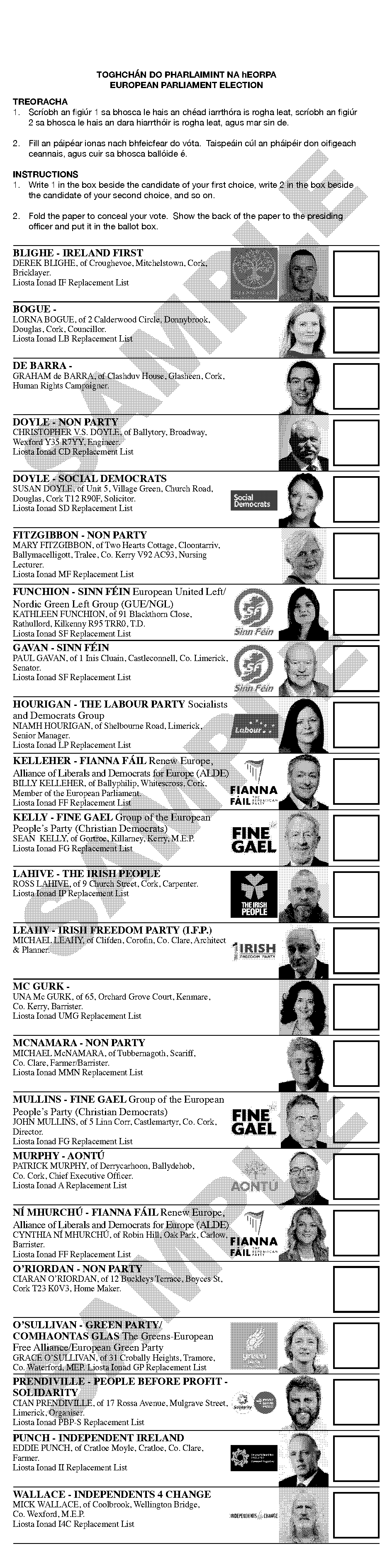 sample ballot paper ireland