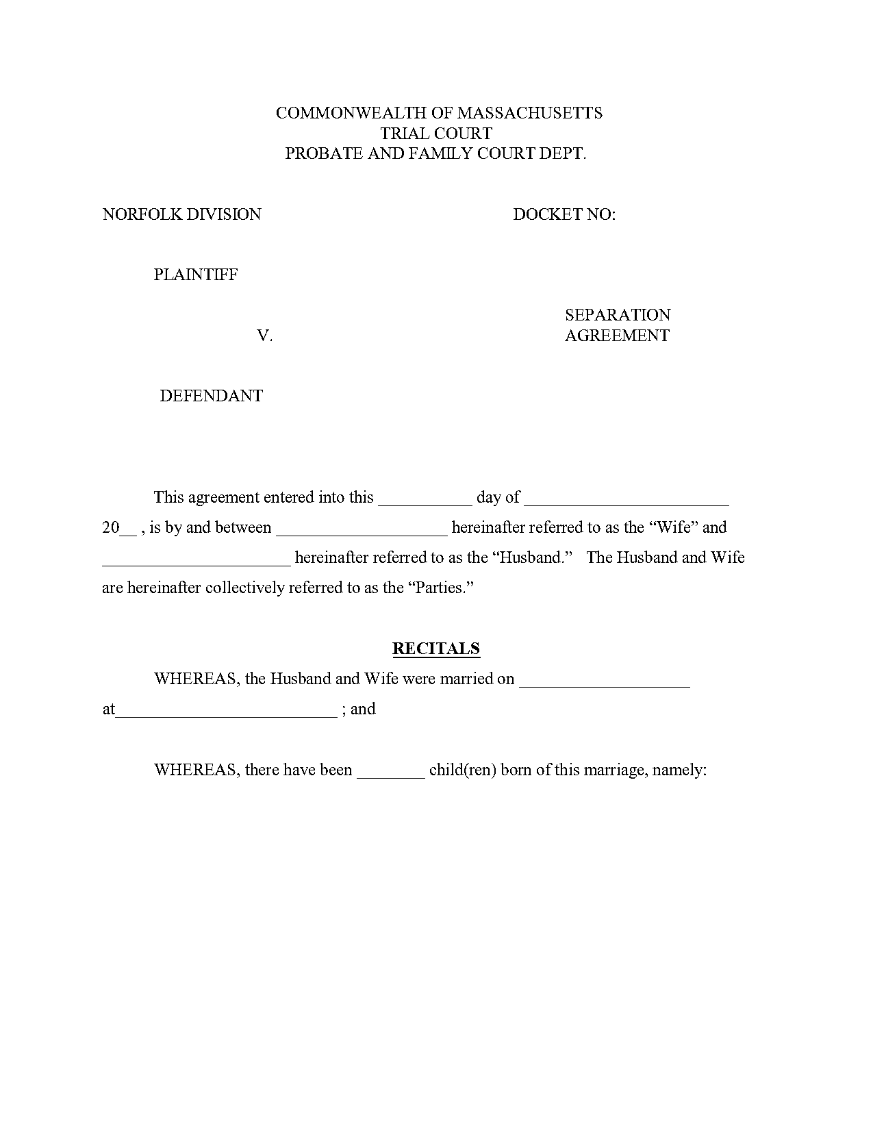 sample massachusetts separation agreement