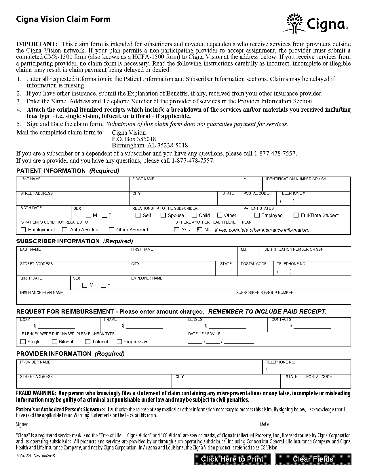 cigna reimbursement request form