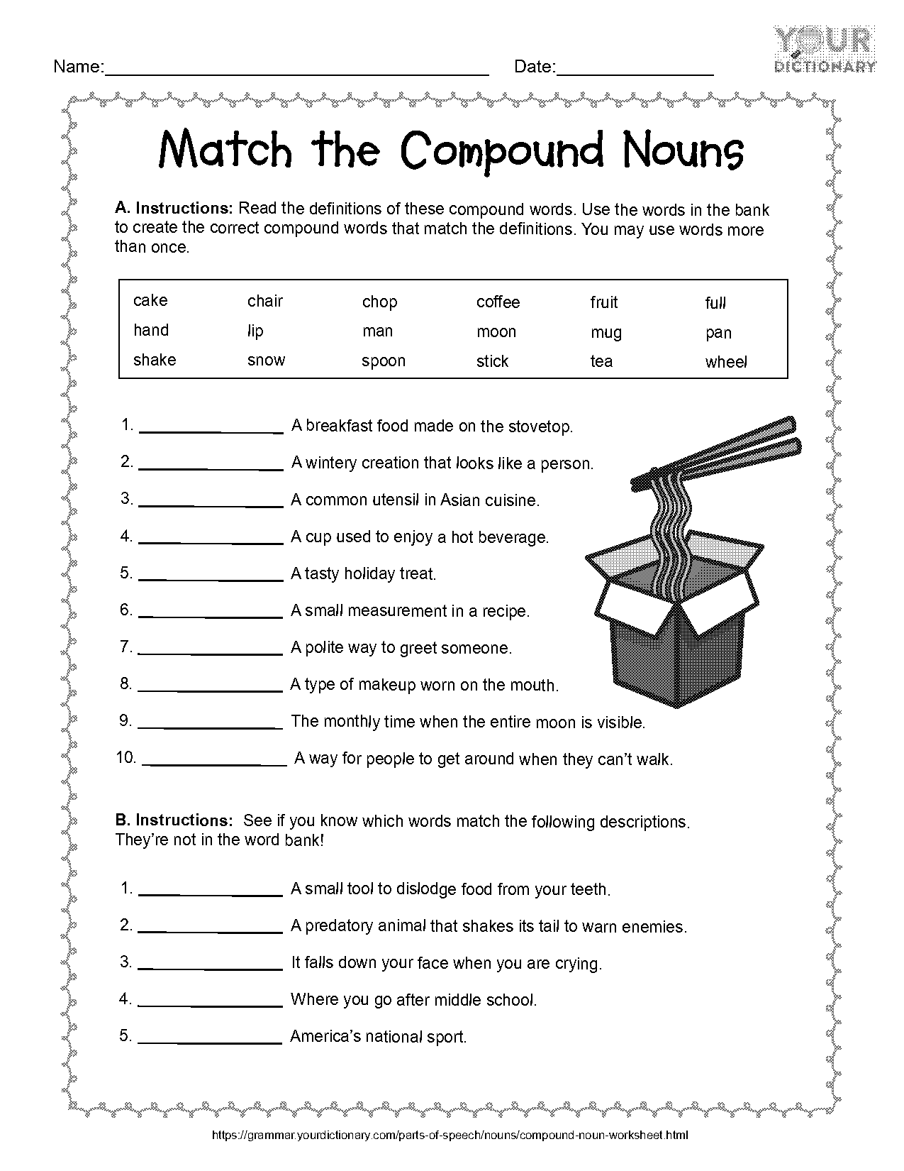 compound noun worksheet printable