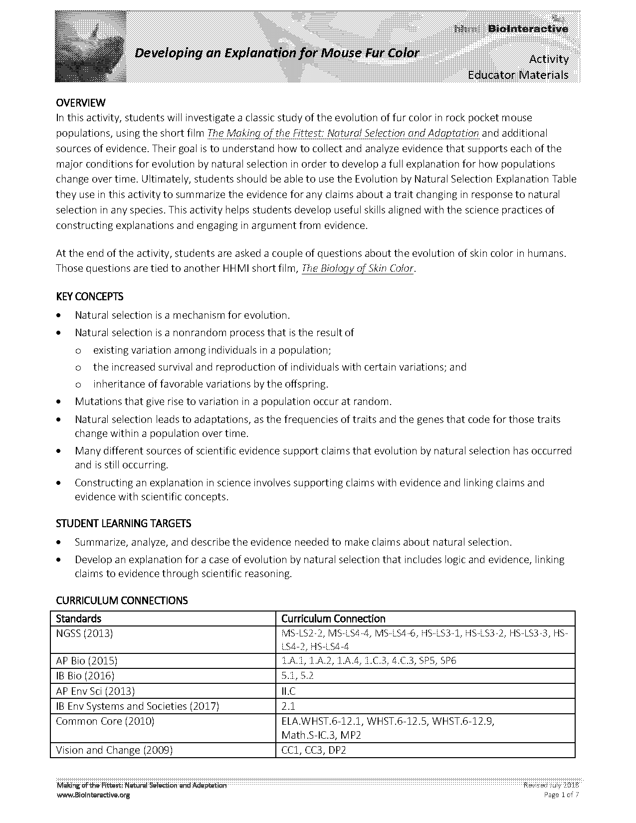 natural selection and evidence worksheet answer key