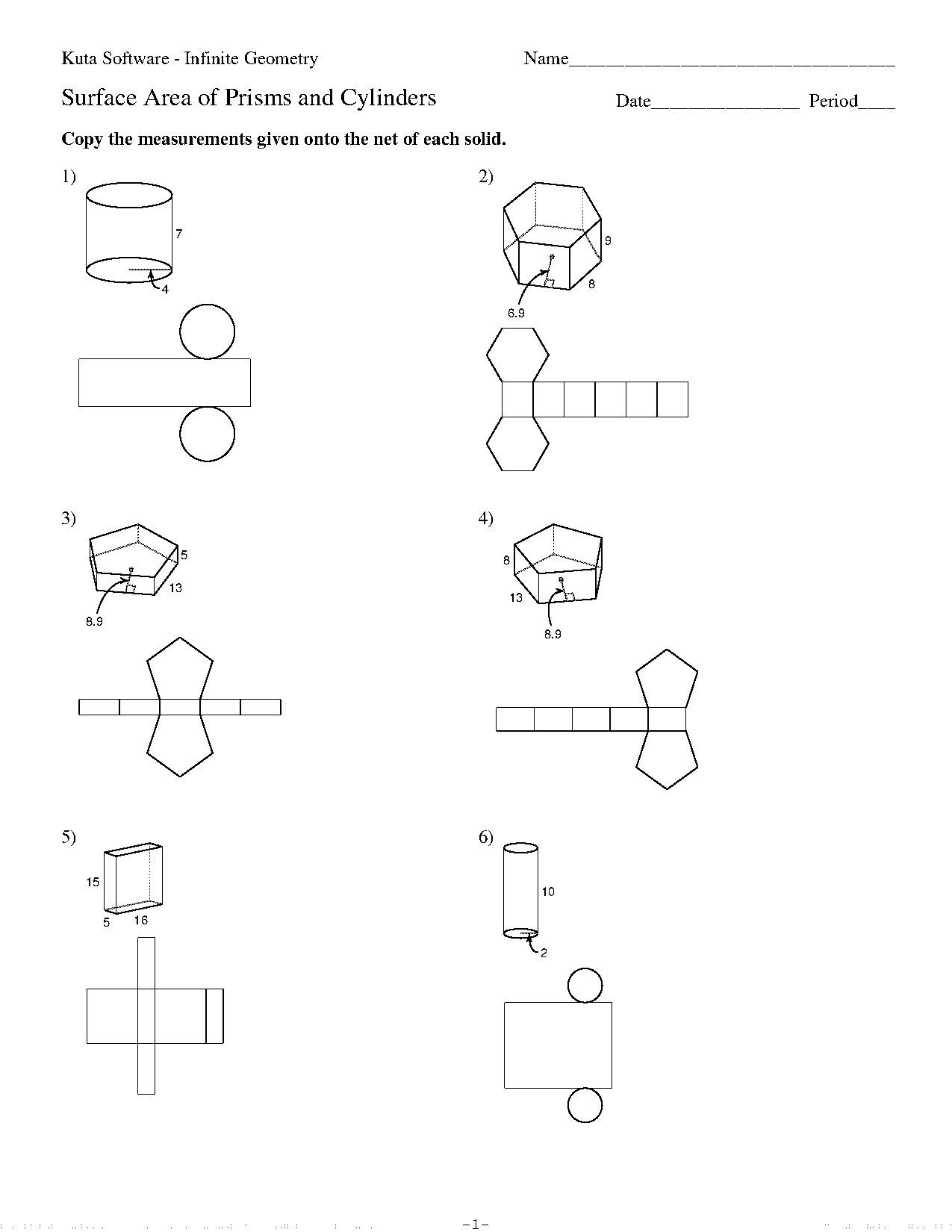 surface area of prisms worksheet pdf