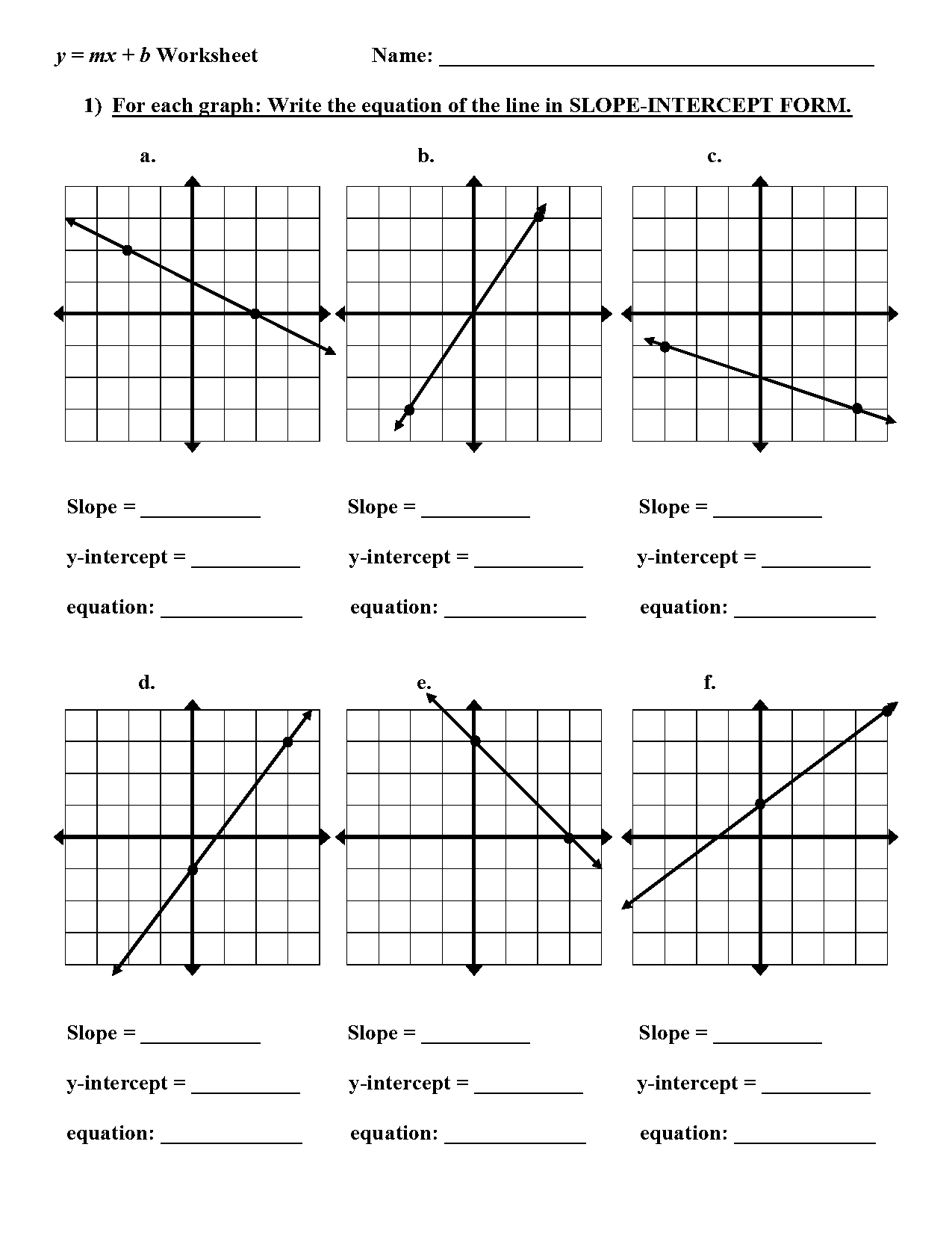 equation of a line and slope worksheet pdf