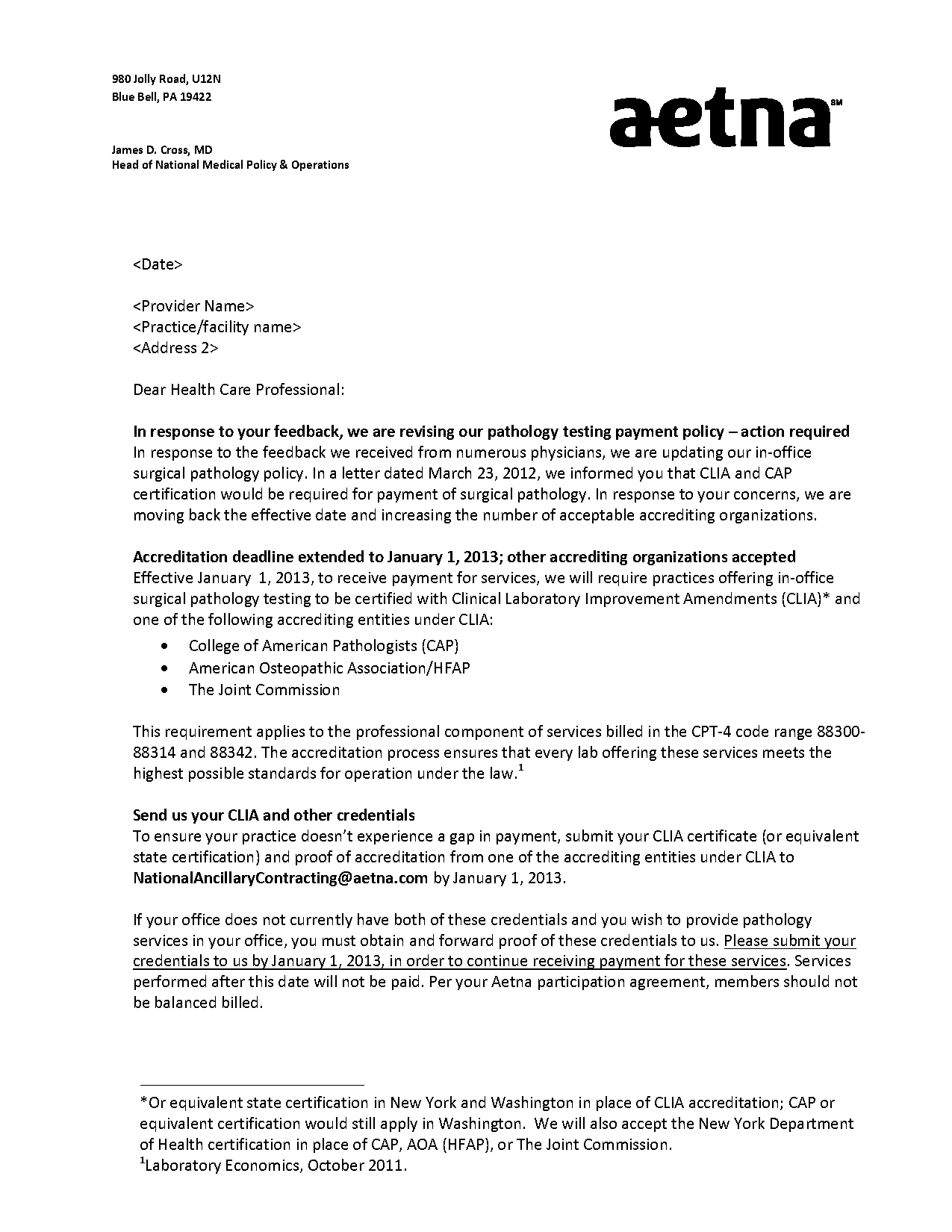 aetna back date letter