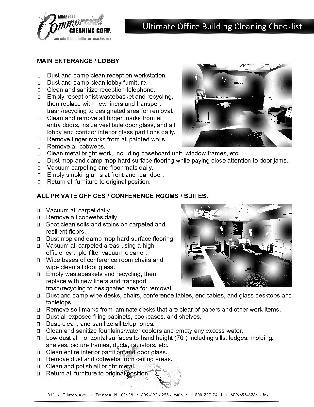 office cleaning commercial cleaning checklist printable