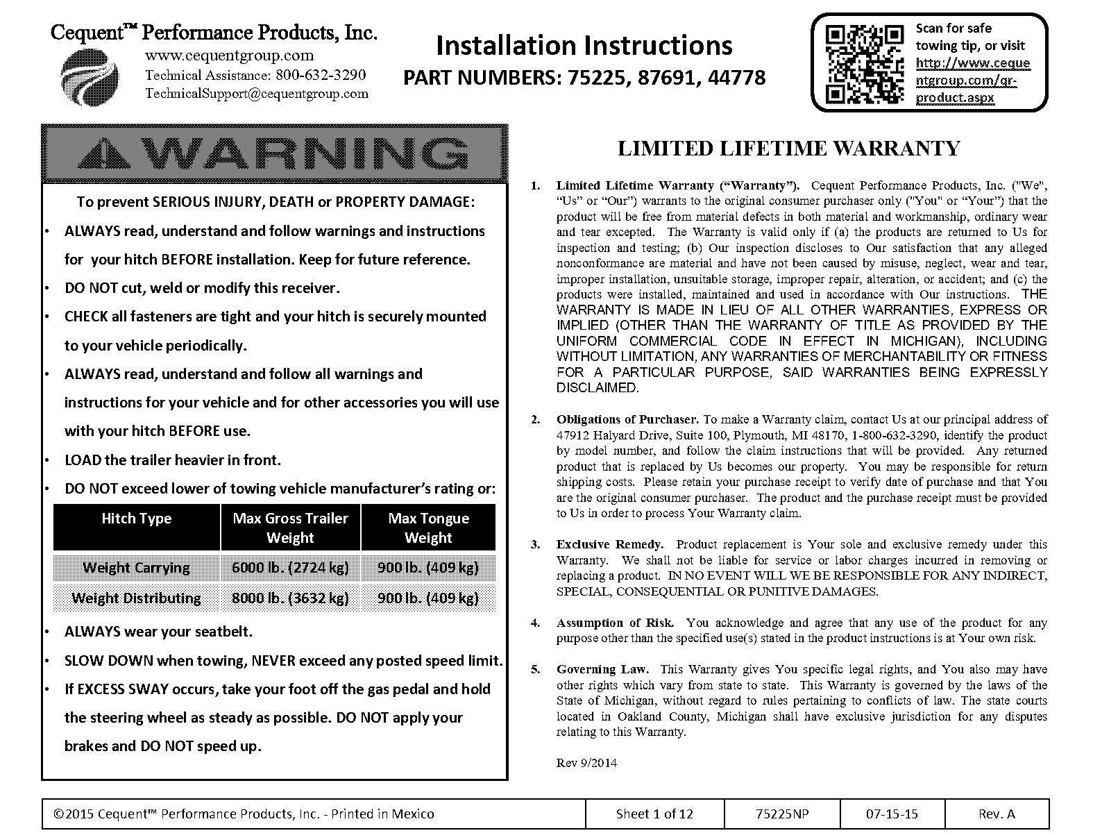 draw tite trailer hitch installation instructions