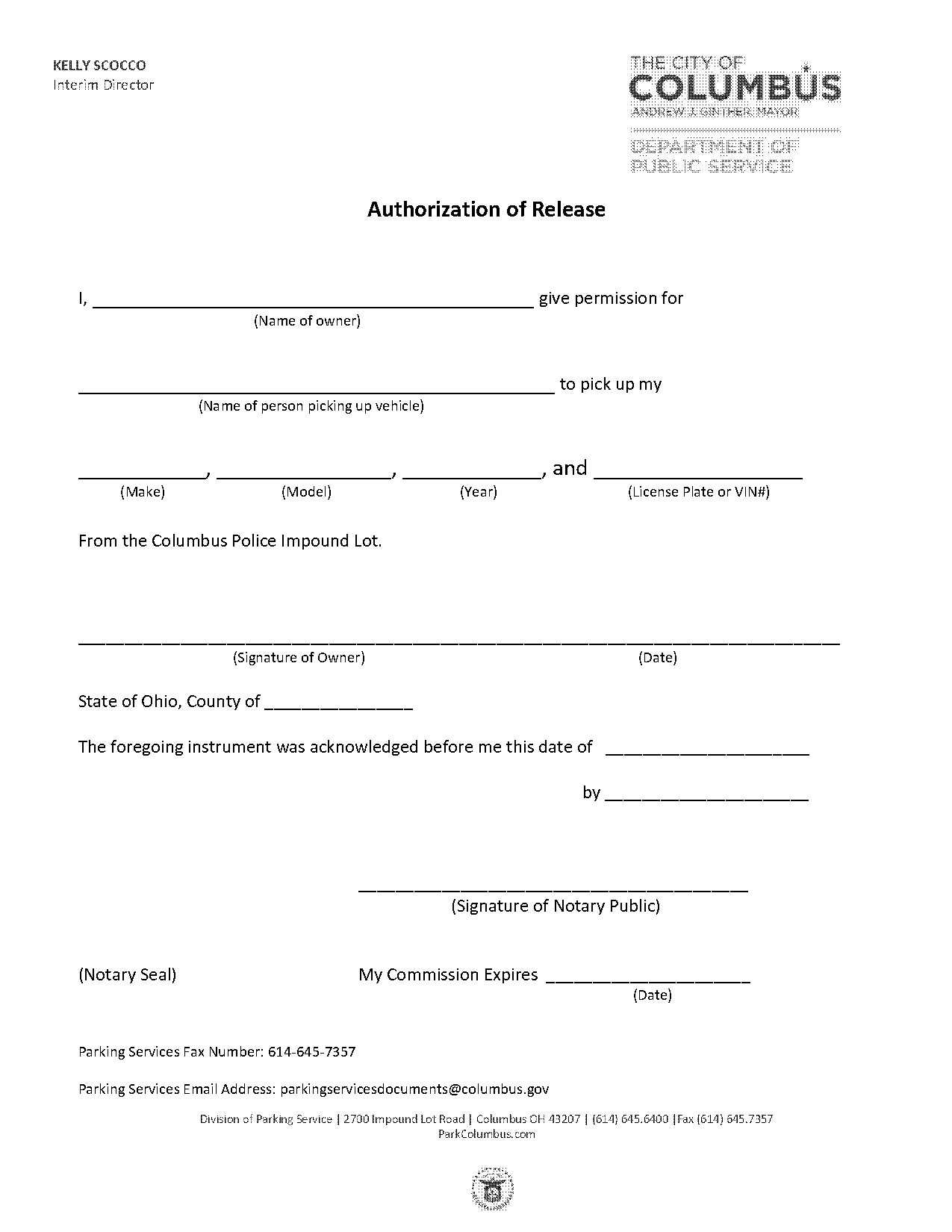 city of columbus authorization form