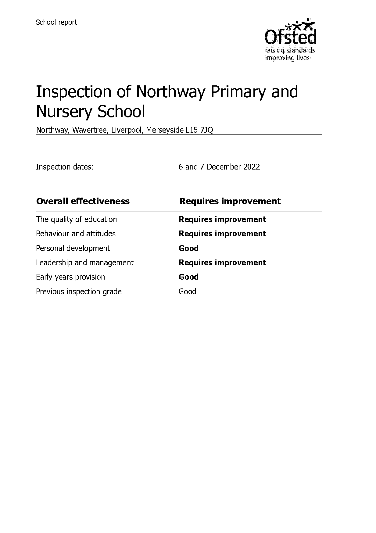 northway primary school liverpool ofsted report