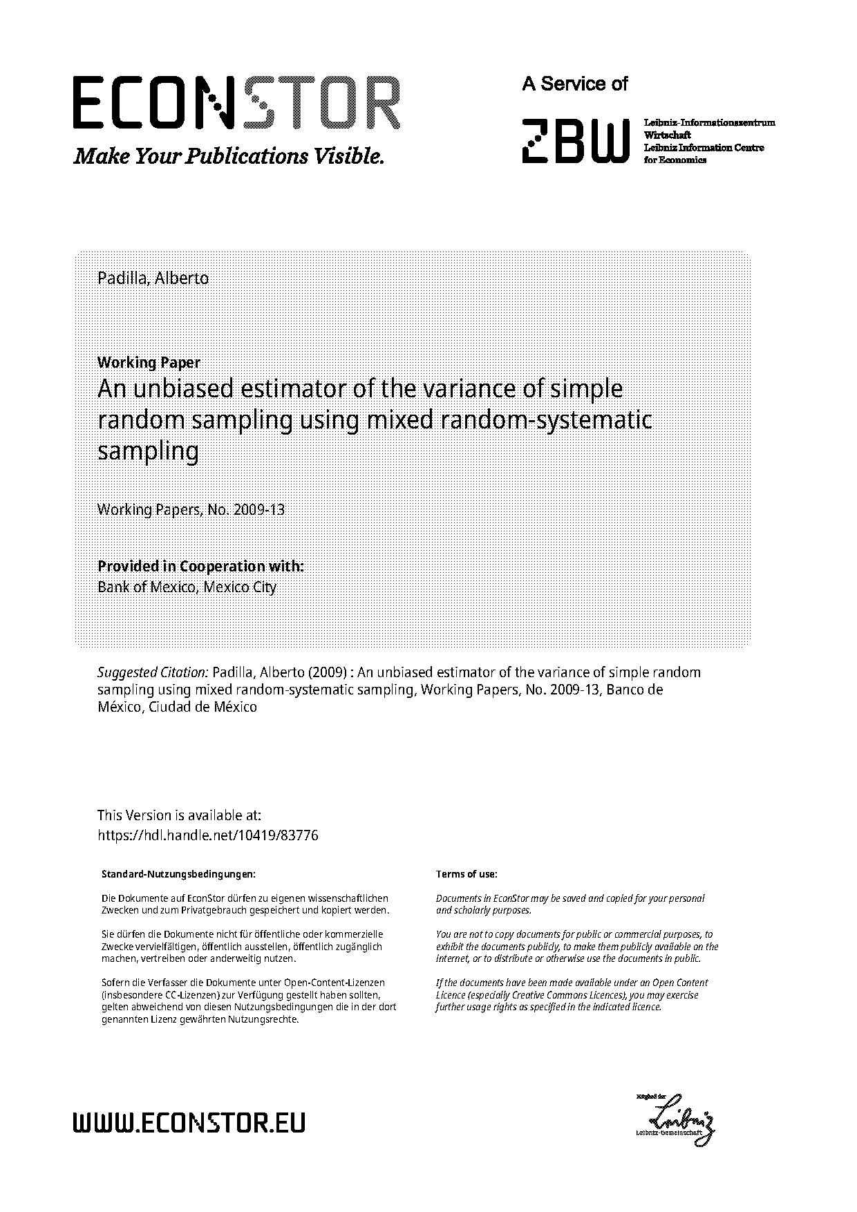 simple random sampling mean and variance