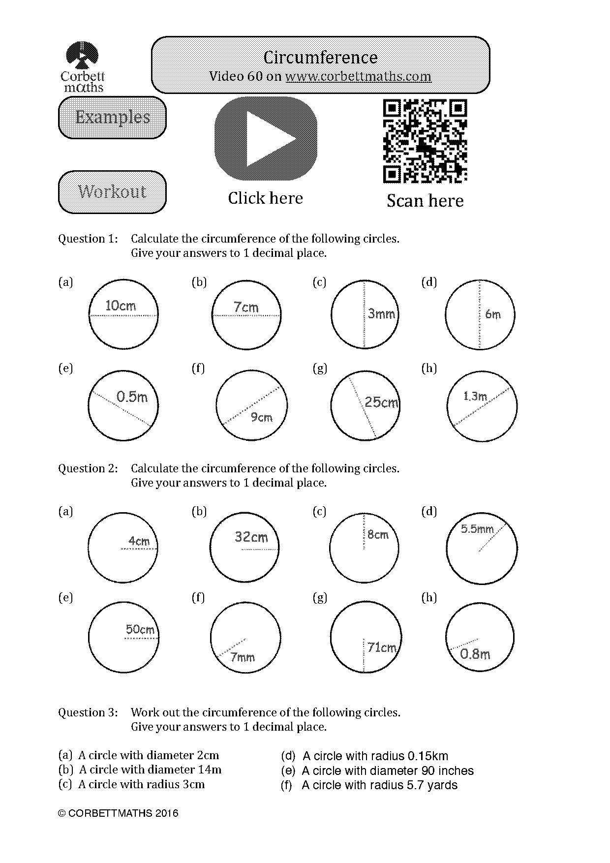 find circumference from diameter worksheet